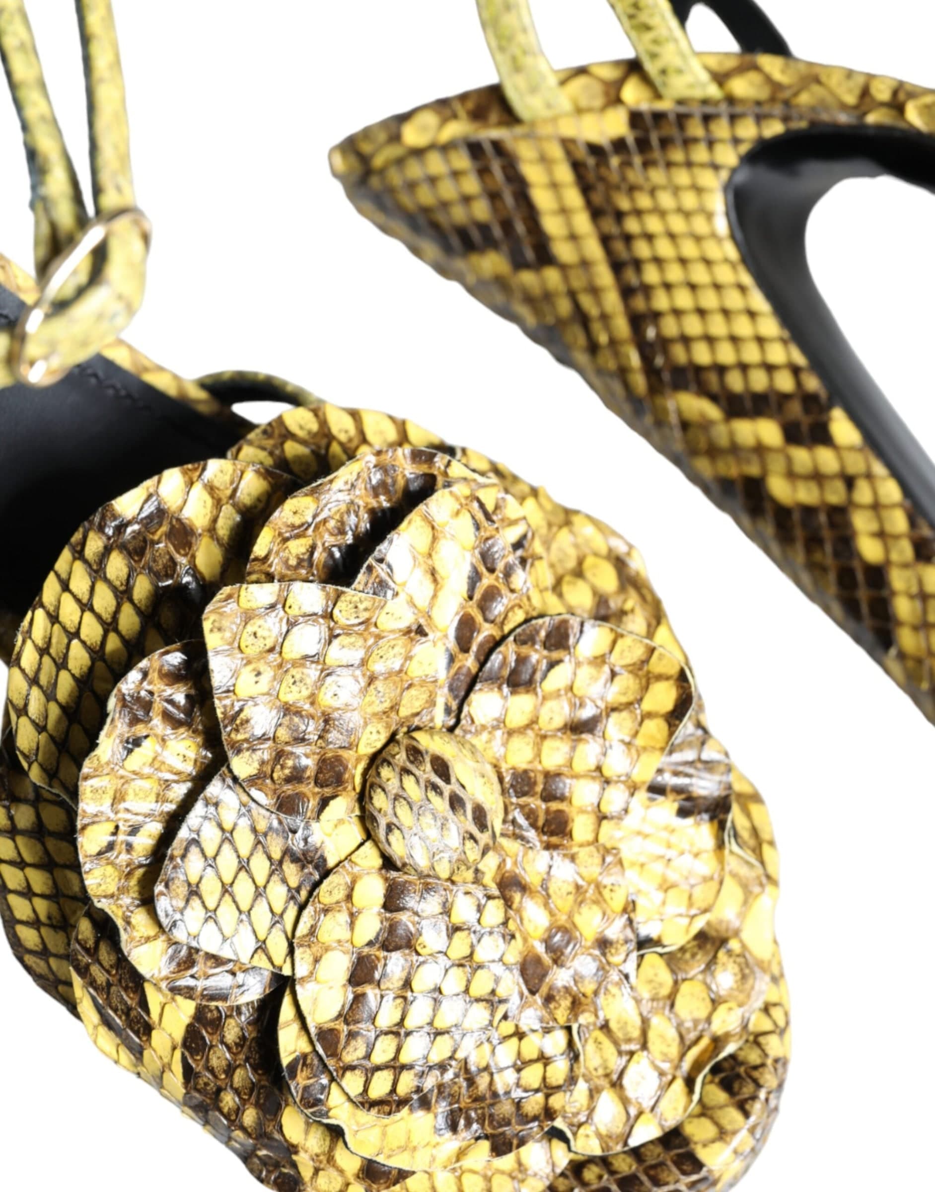 Dolce & Gabbana Yellow Exotic Leather Ankle Strap Heels Sandals Shoes - 8