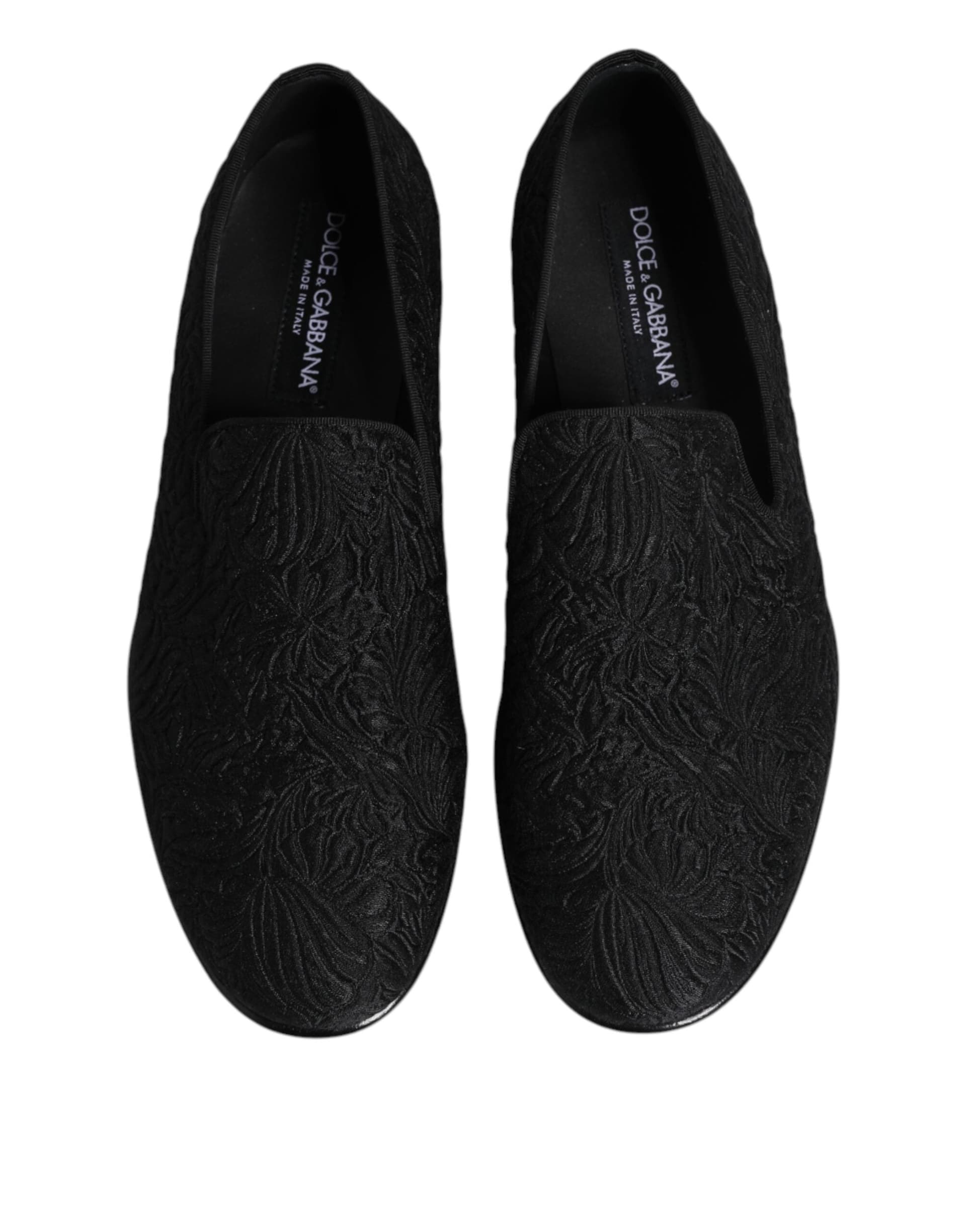 Dolce & Gabbana Black Jacquard Slip On Loafers Formal Shoes - 2