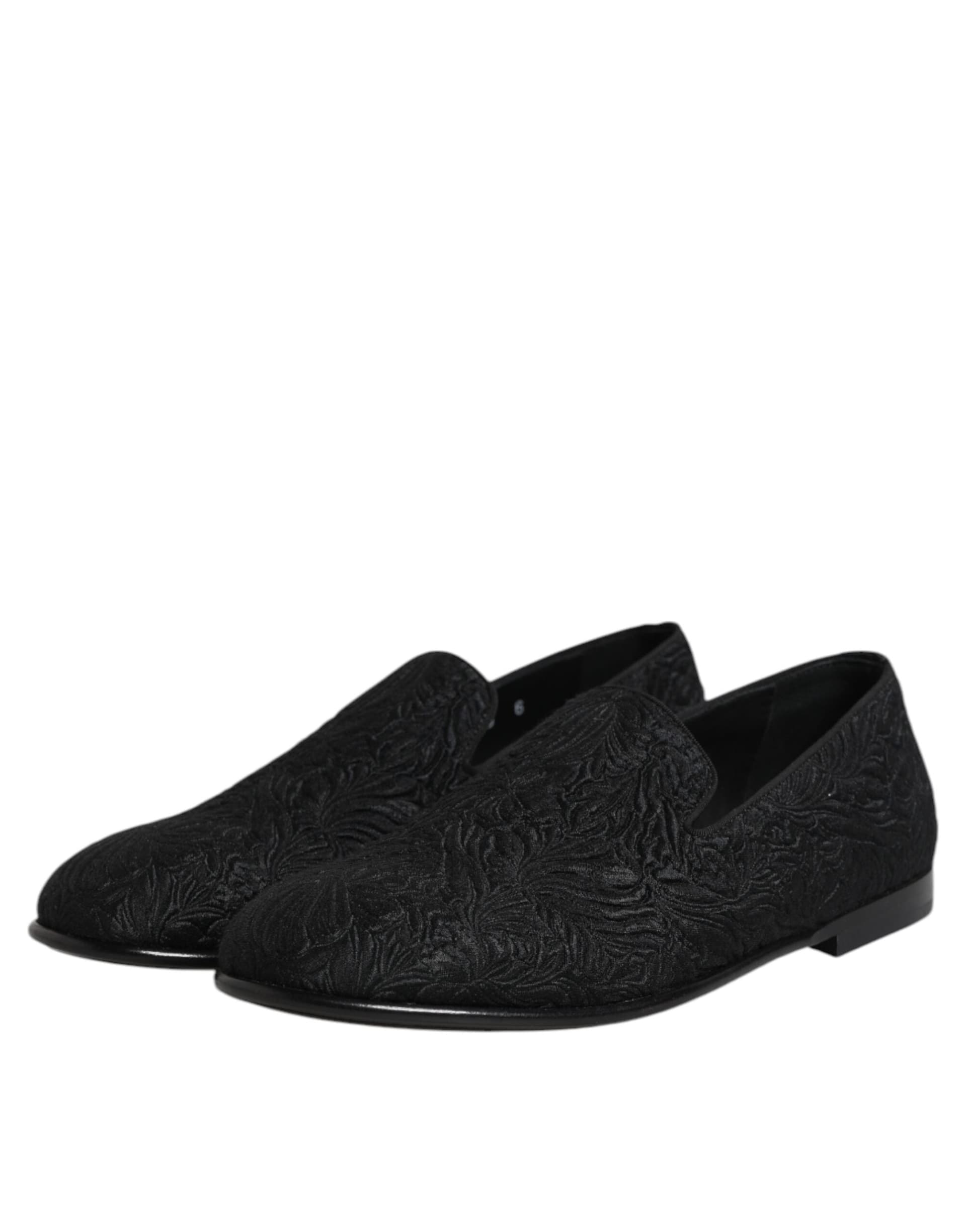 Dolce & Gabbana Black Jacquard Slip On Loafers Formal Shoes - 3