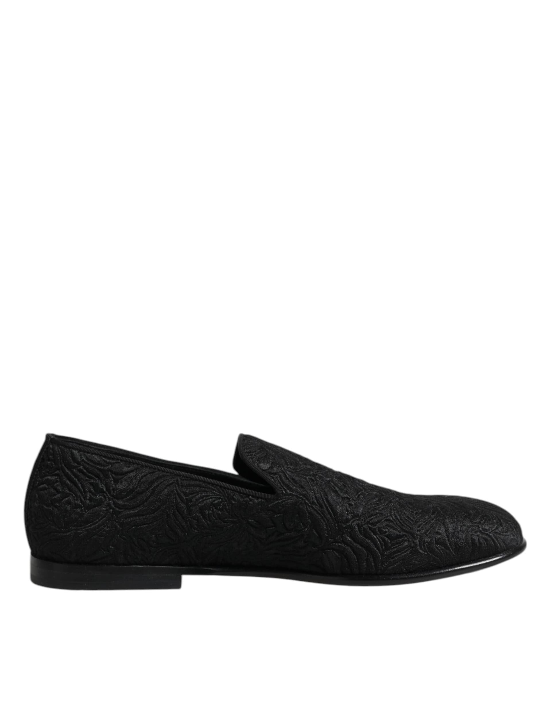 Dolce & Gabbana Black Jacquard Slip On Loafers Formal Shoes - 7