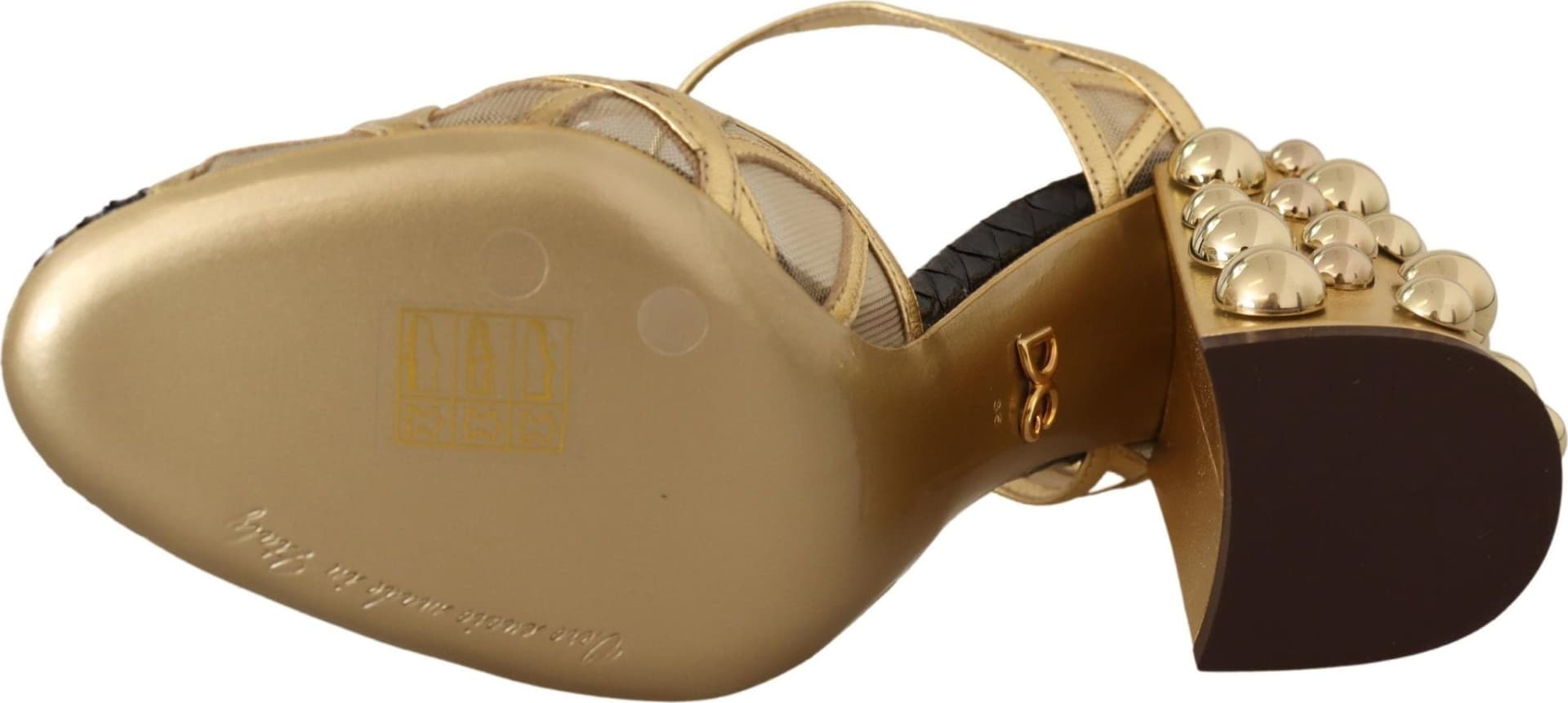 Dolce & Gabbana Black Gold Leather Studded Ankle Straps Shoes - 5