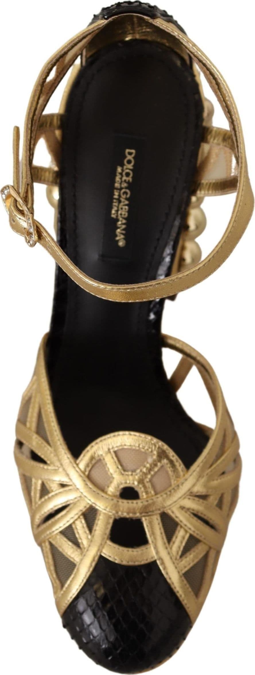Dolce & Gabbana Black Gold Leather Studded Ankle Straps Shoes - 6