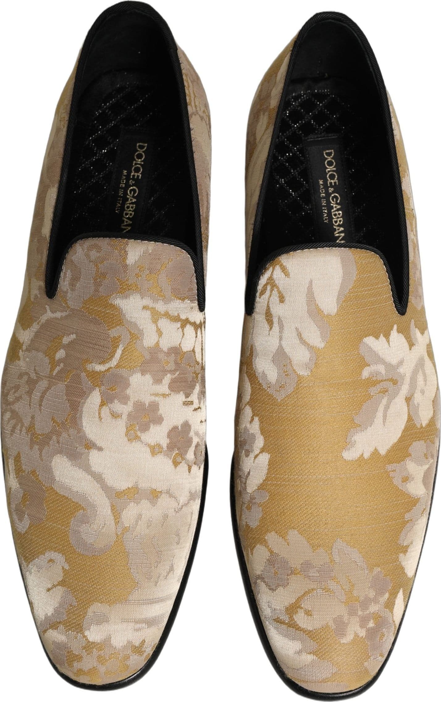 Dolce & Gabbana Gold Floral Print Jacquard Men Loafers Shoes - 2