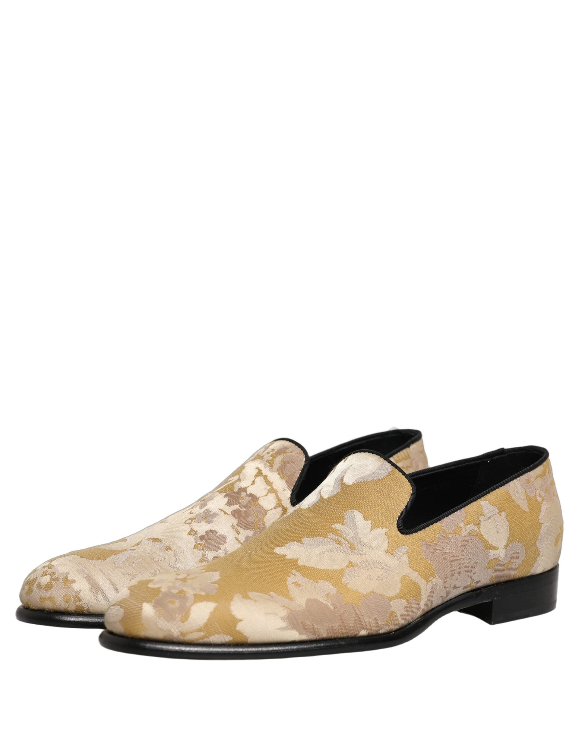 Dolce & Gabbana Gold Floral Print Jacquard Men Loafers Shoes - 3