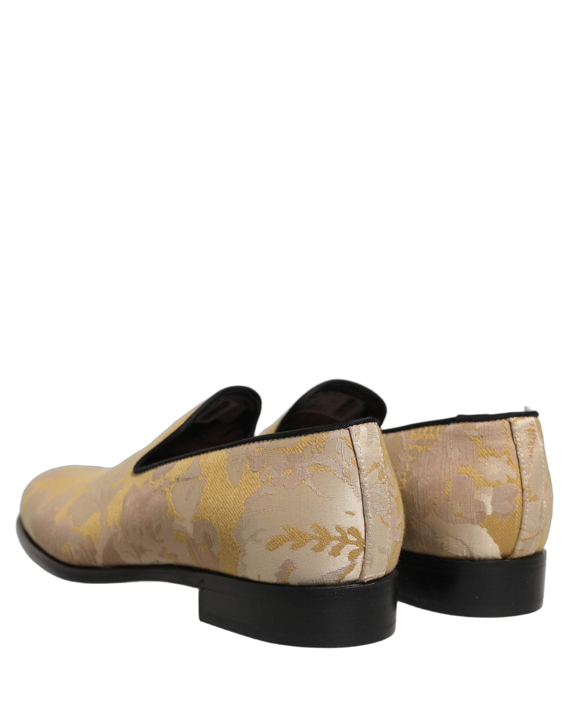 Dolce & Gabbana Gold Floral Print Jacquard Men Loafers Shoes - 4