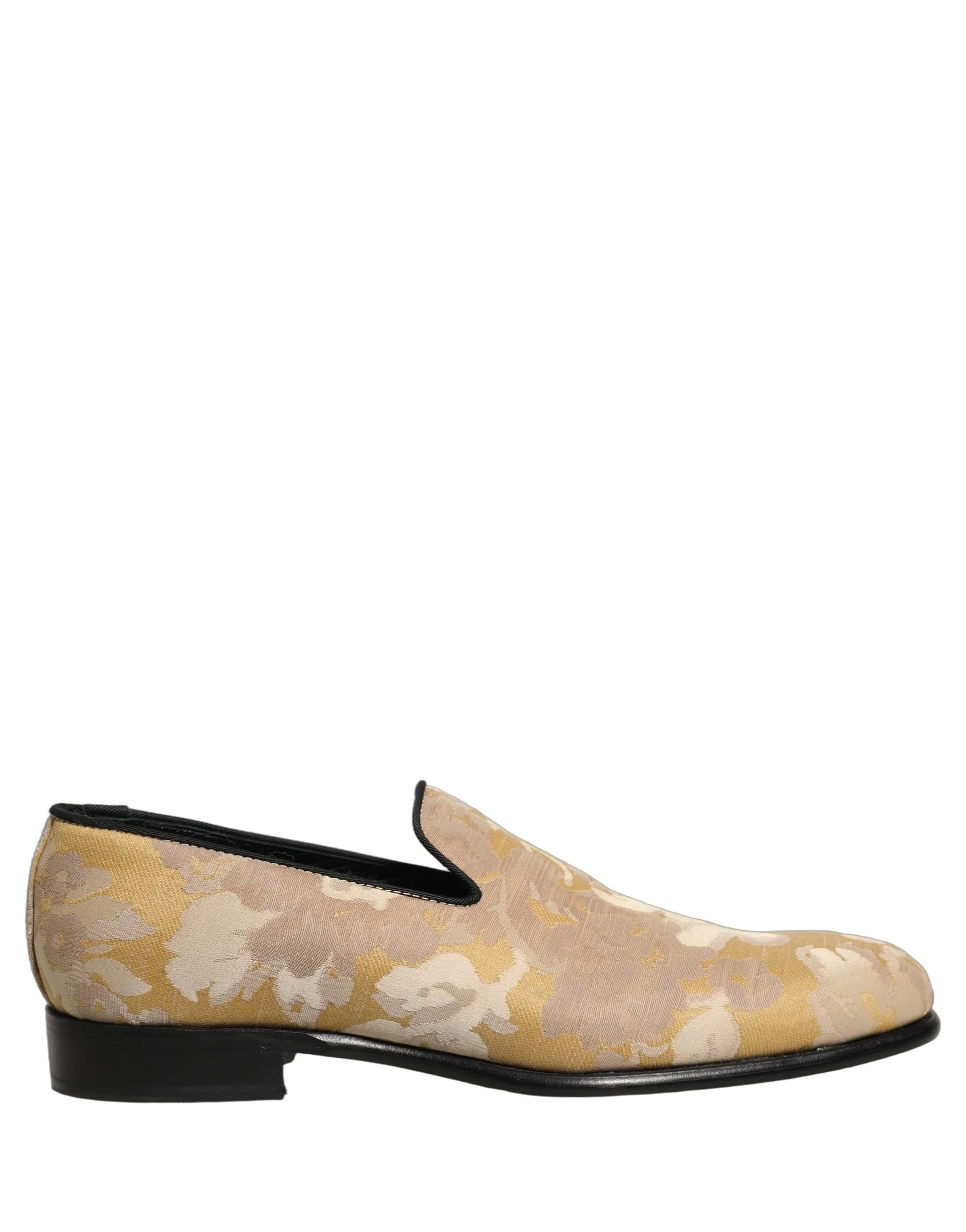 Dolce & Gabbana Gold Floral Print Jacquard Men Loafers Shoes - 7