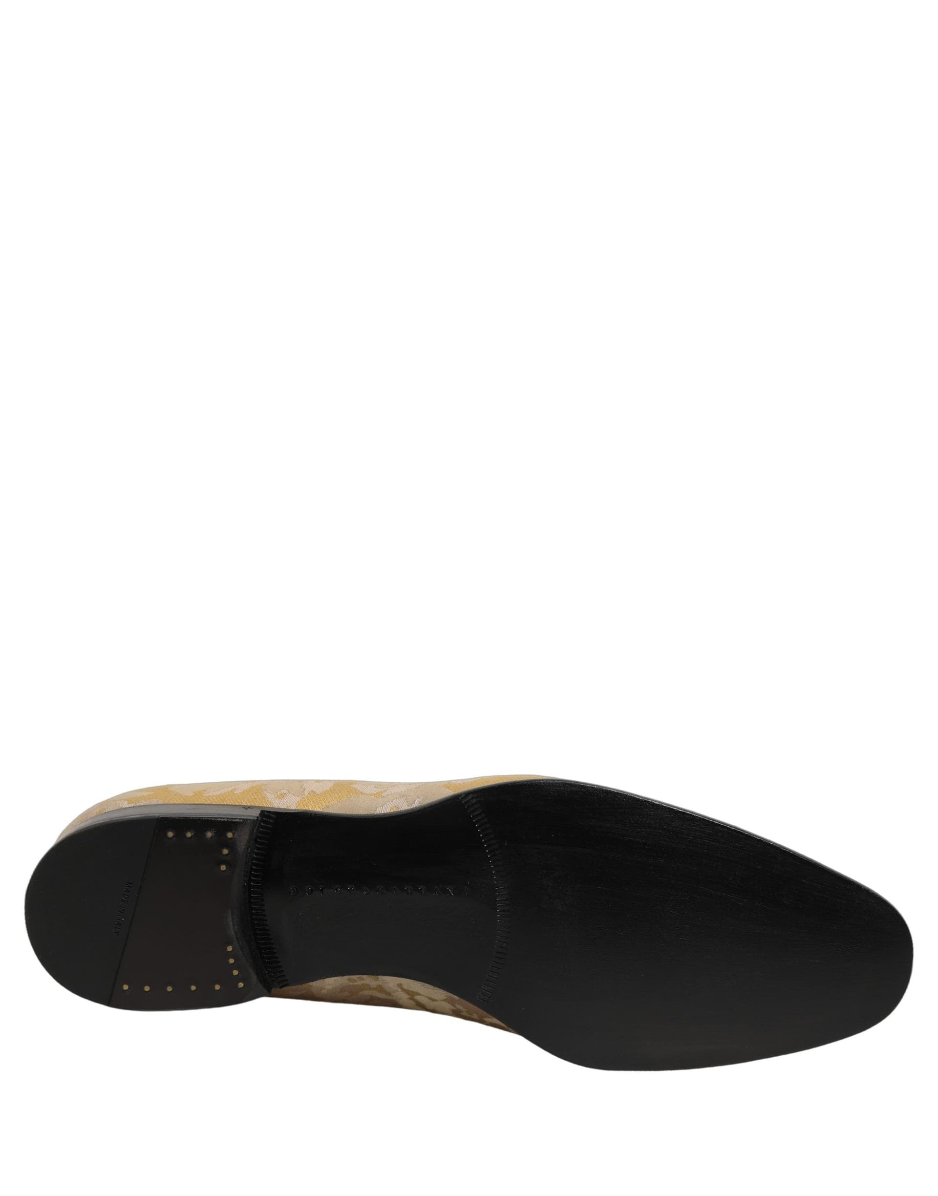 Dolce & Gabbana Gold Floral Print Jacquard Men Loafers Shoes - 8