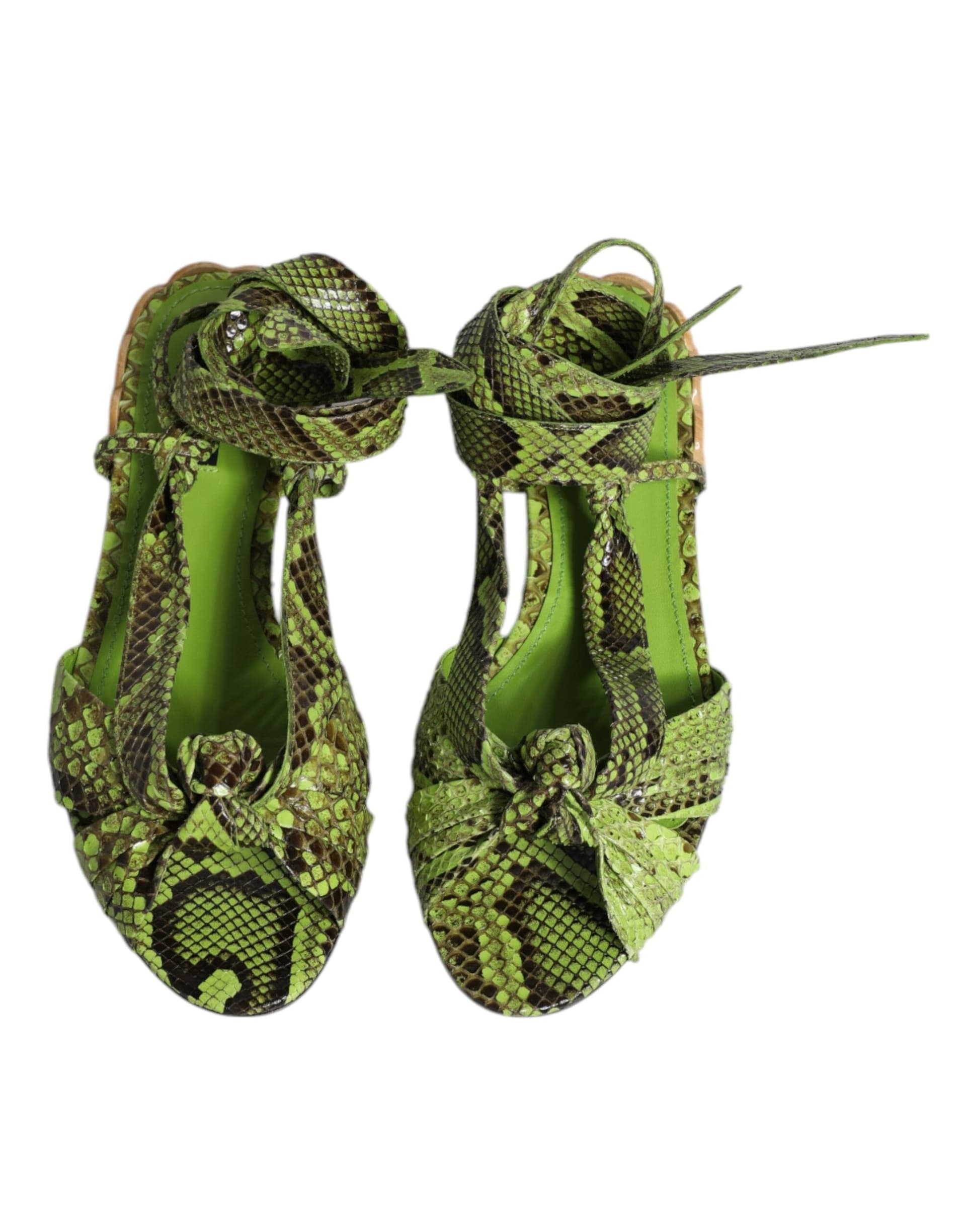 Dolce & Gabbana Green Animal Print Ankle Wrap Sandals Shoes - 2