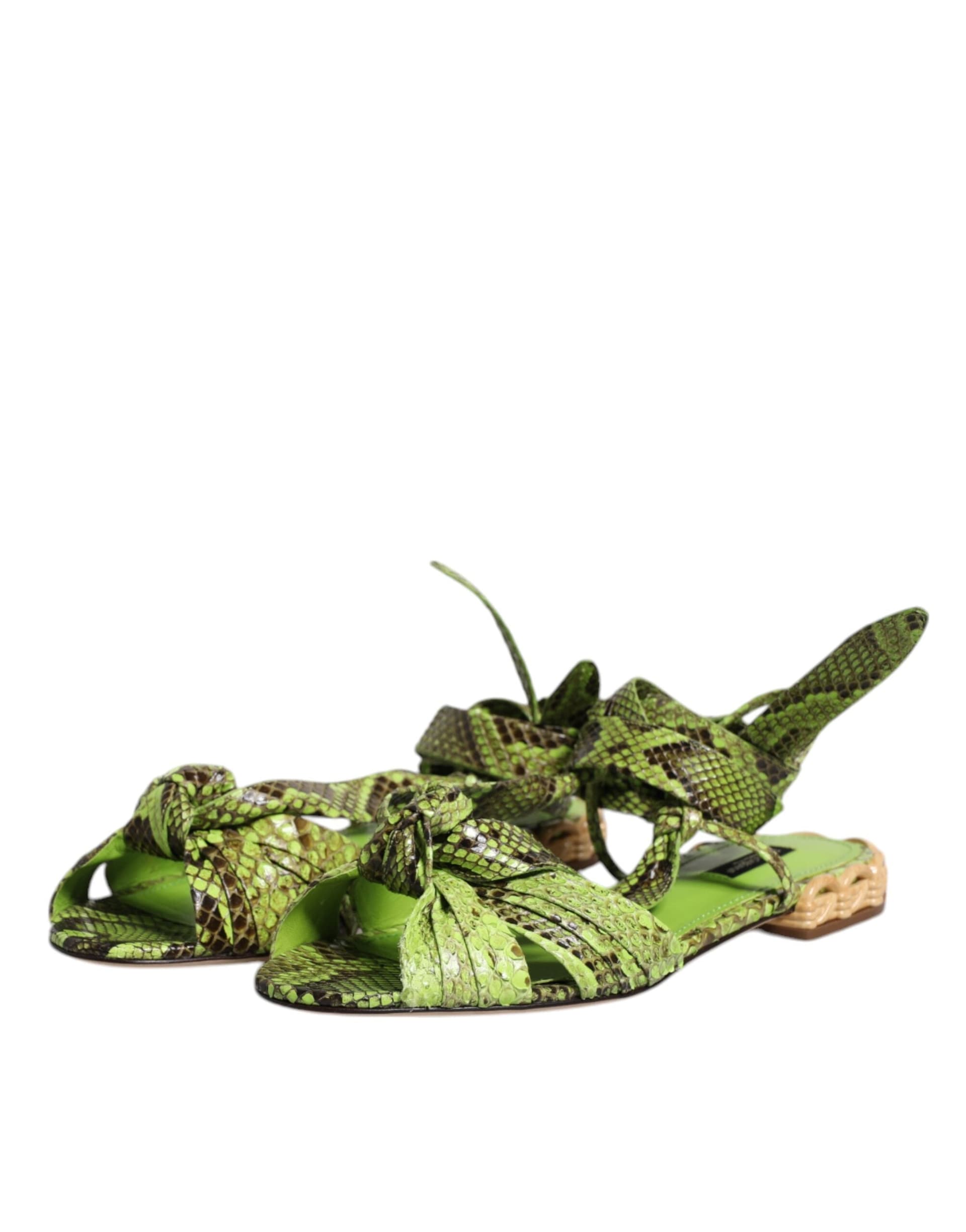 Dolce & Gabbana Green Animal Print Ankle Wrap Sandals Shoes - 3