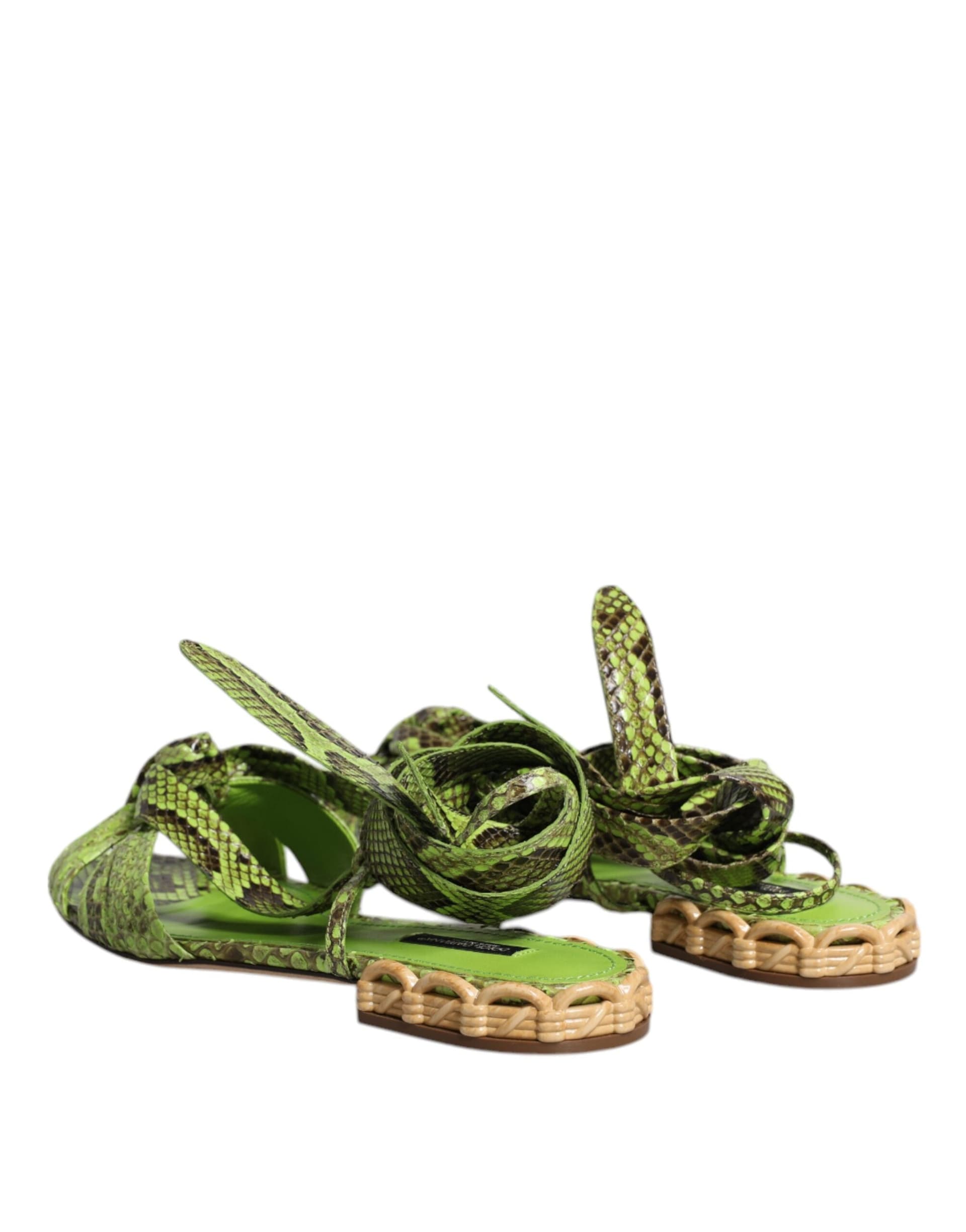 Dolce & Gabbana Green Animal Print Ankle Wrap Sandals Shoes - 4