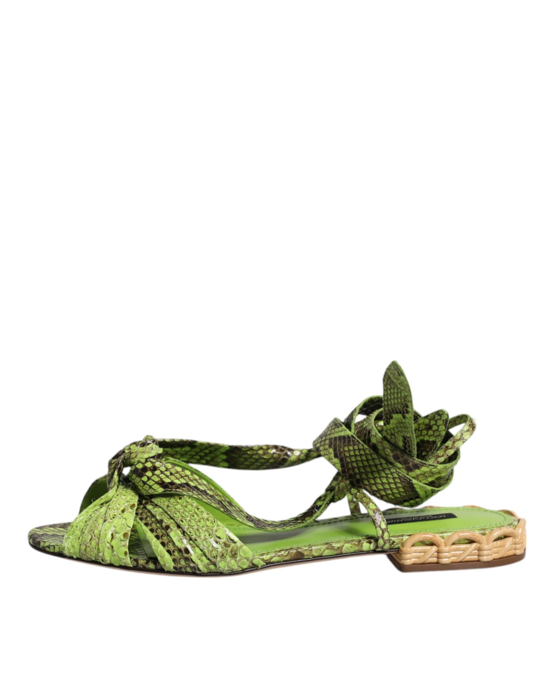 Dolce & Gabbana Green Animal Print Ankle Wrap Sandals Shoes - 5