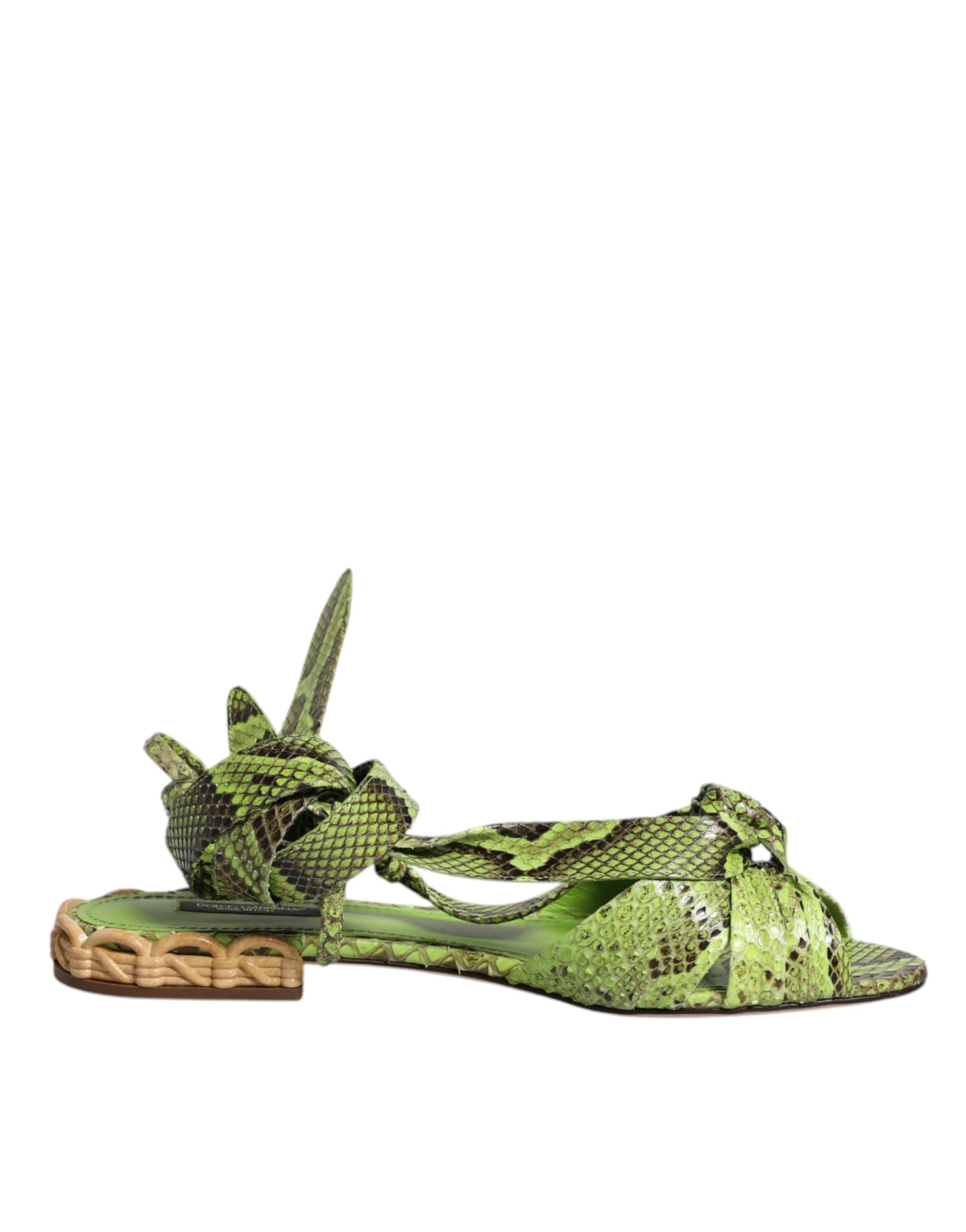Dolce & Gabbana Green Animal Print Ankle Wrap Sandals Shoes - 7