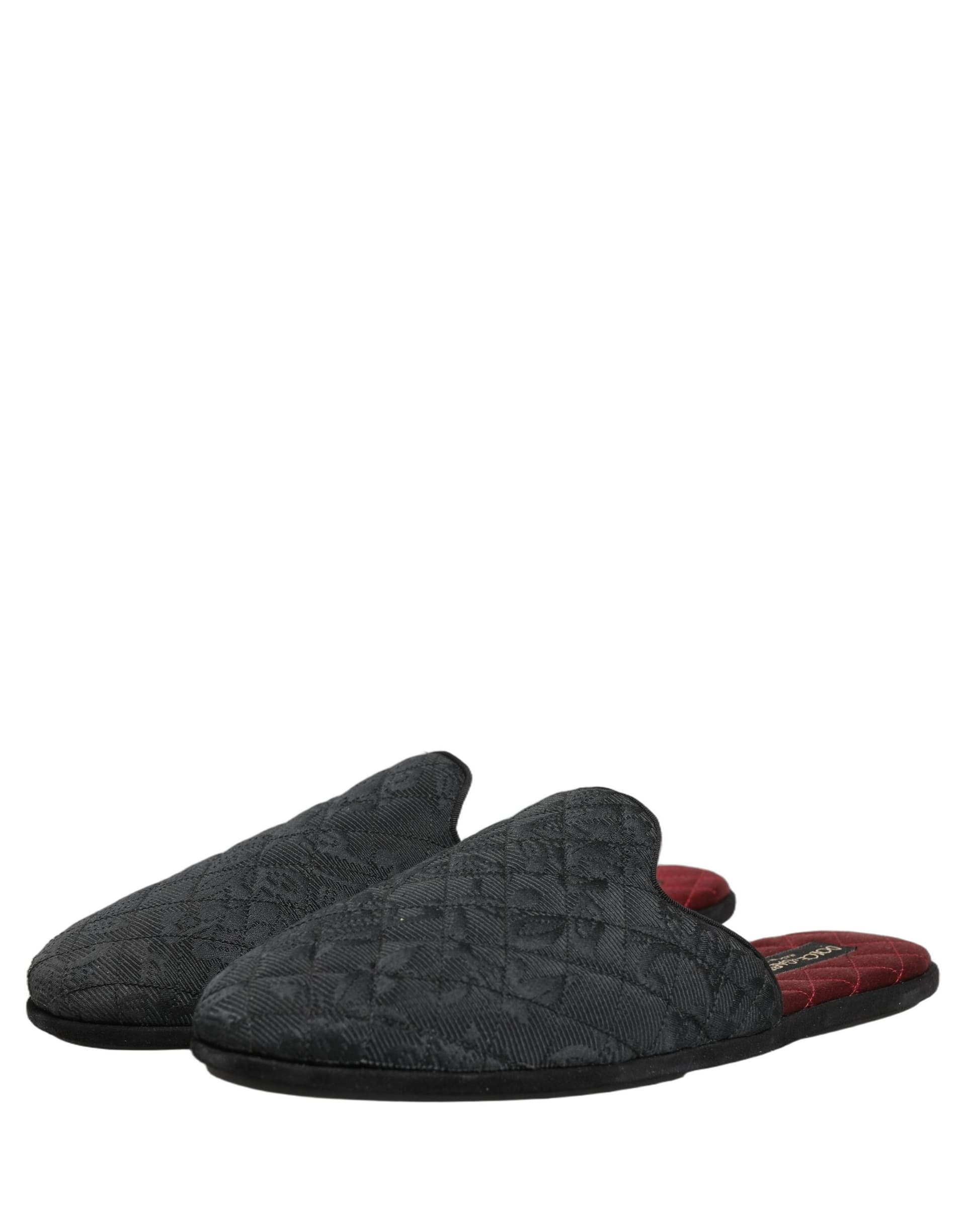 Dolce & Gabbana Black Floral Brocade Slides Slippers Shoes - 2