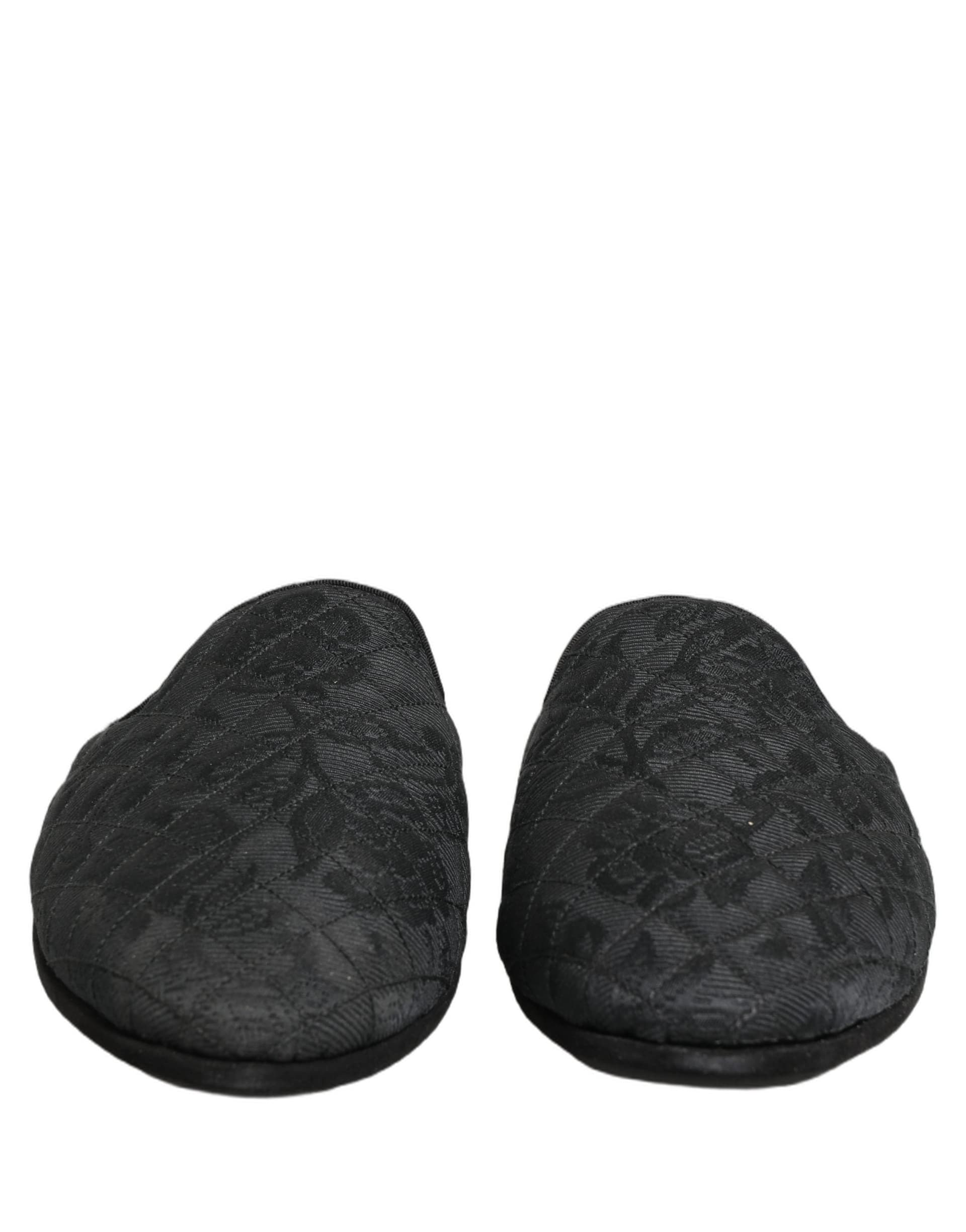 Dolce & Gabbana Black Floral Brocade Slides Slippers Shoes - 8