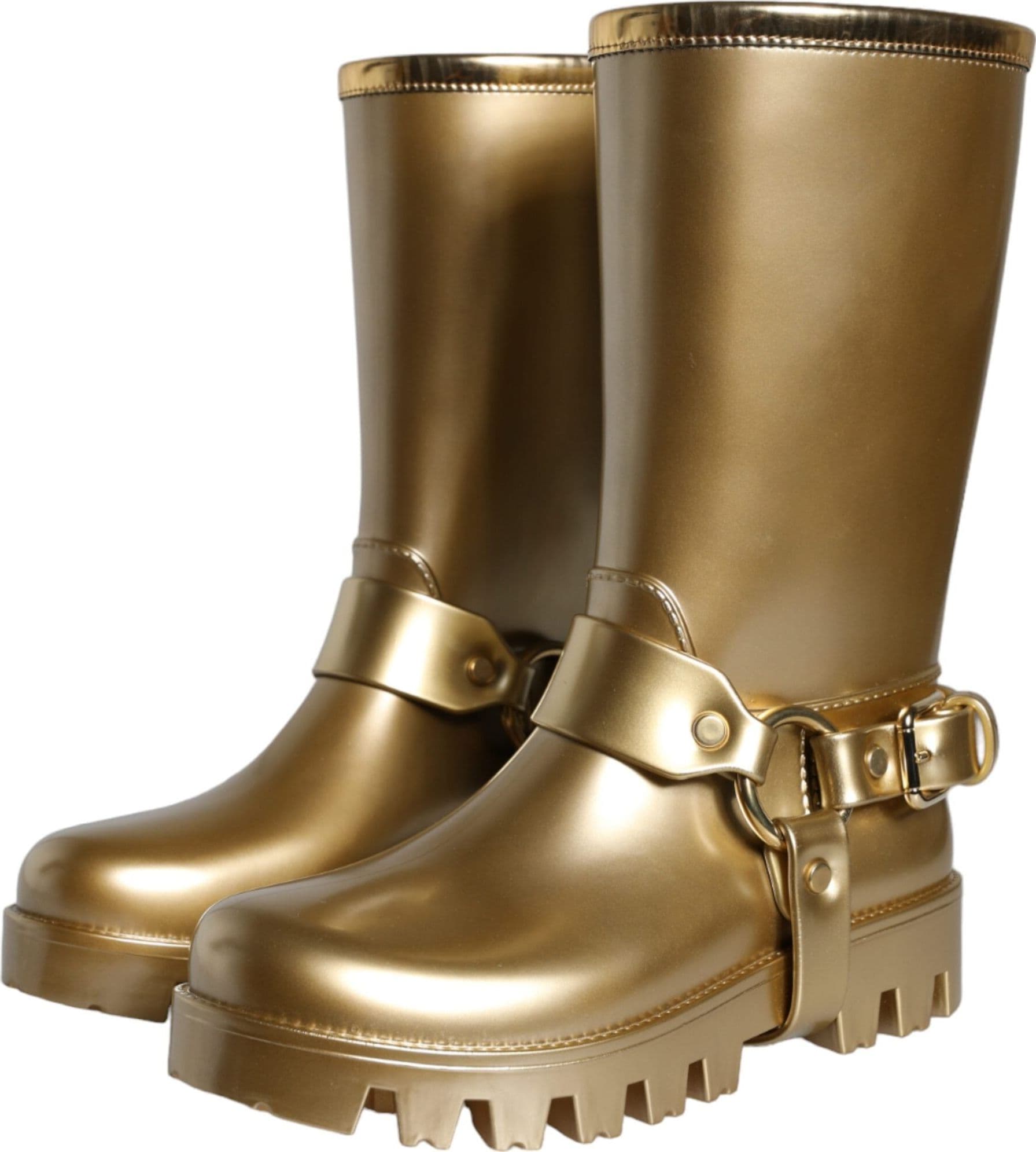 Dolce & Gabbana Metallic Gold Rubber PVC Rain Boots Shoes - 2