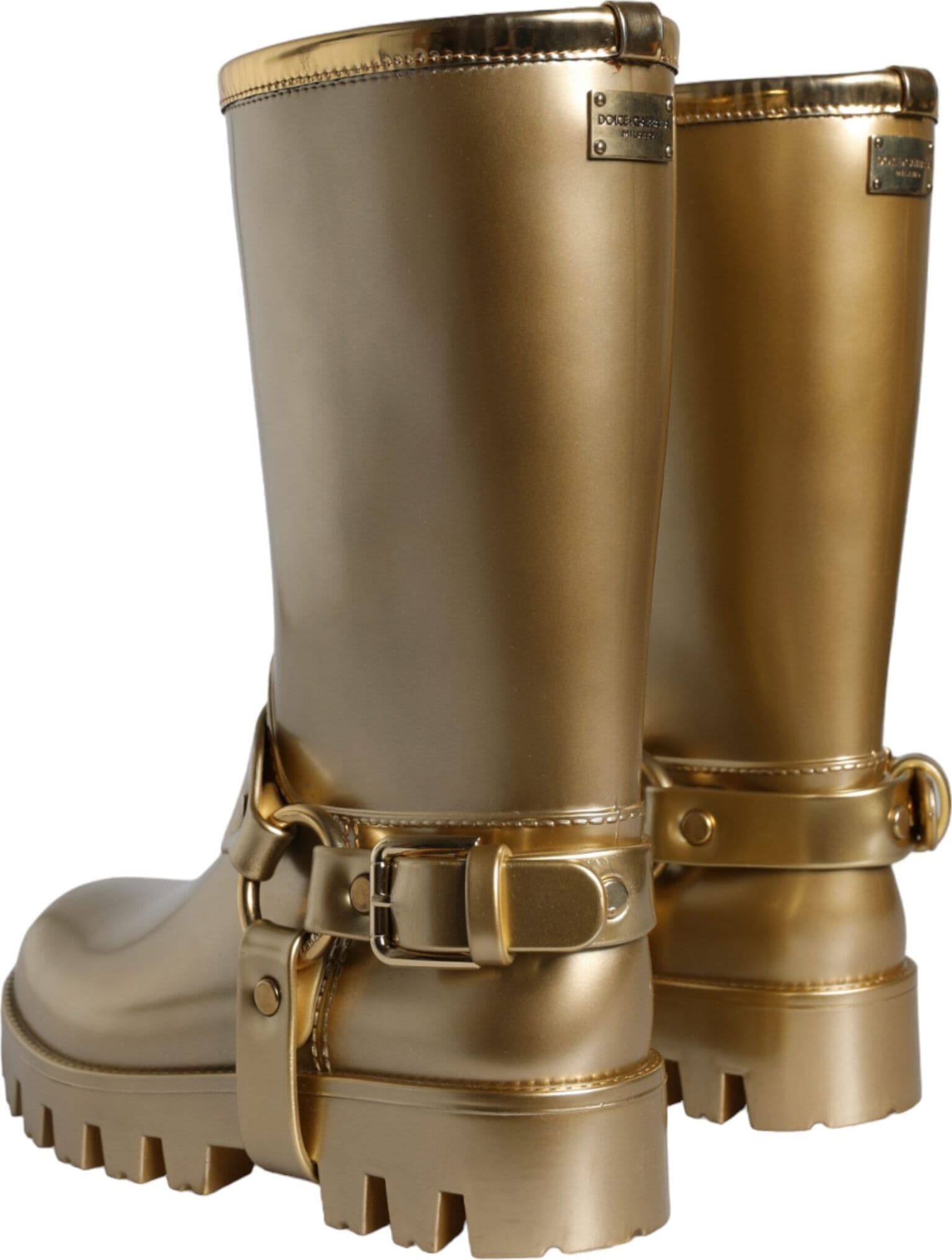 Dolce & Gabbana Metallic Gold Rubber PVC Rain Boots Shoes - 3