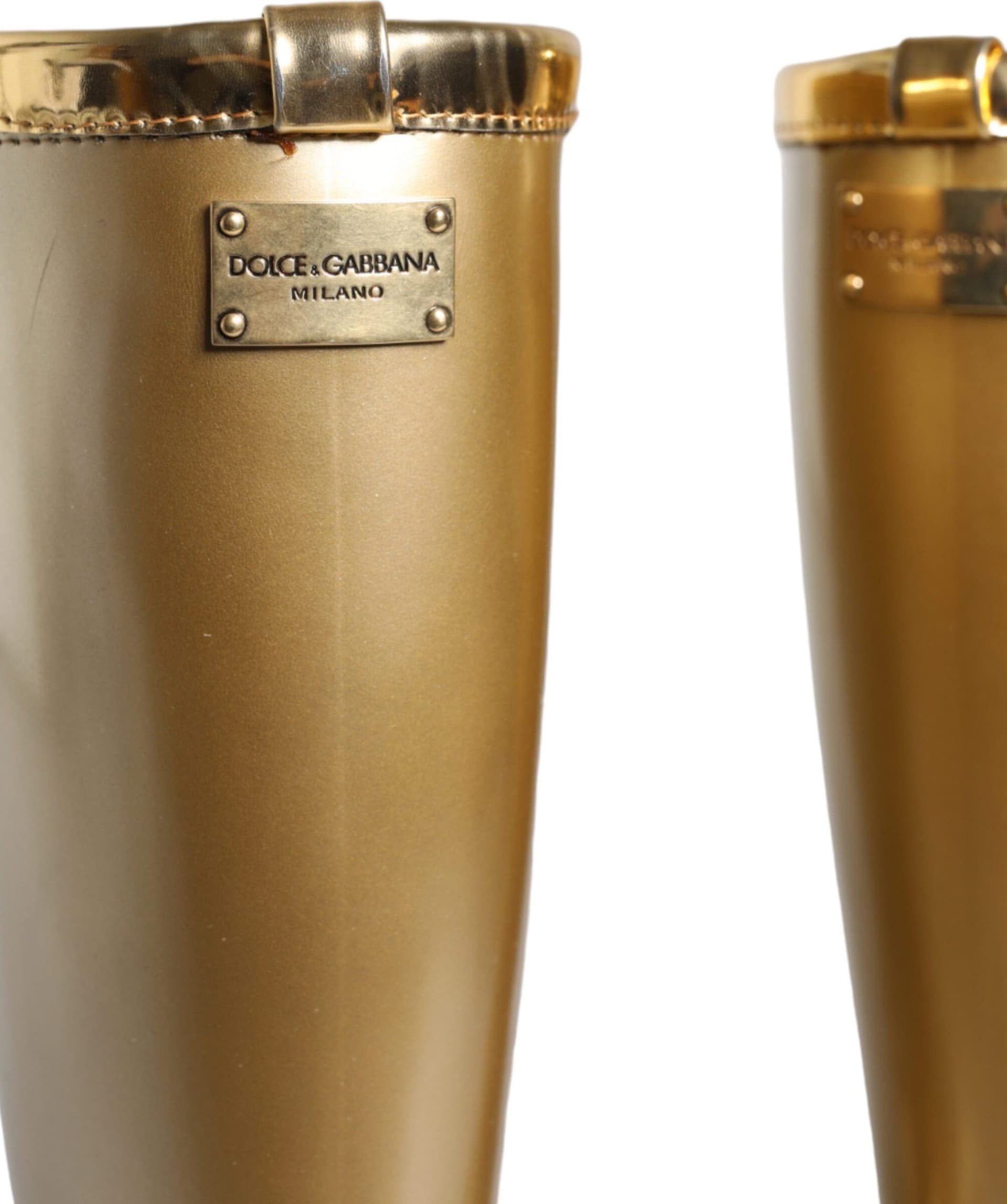 Dolce & Gabbana Metallic Gold Rubber PVC Rain Boots Shoes - 4