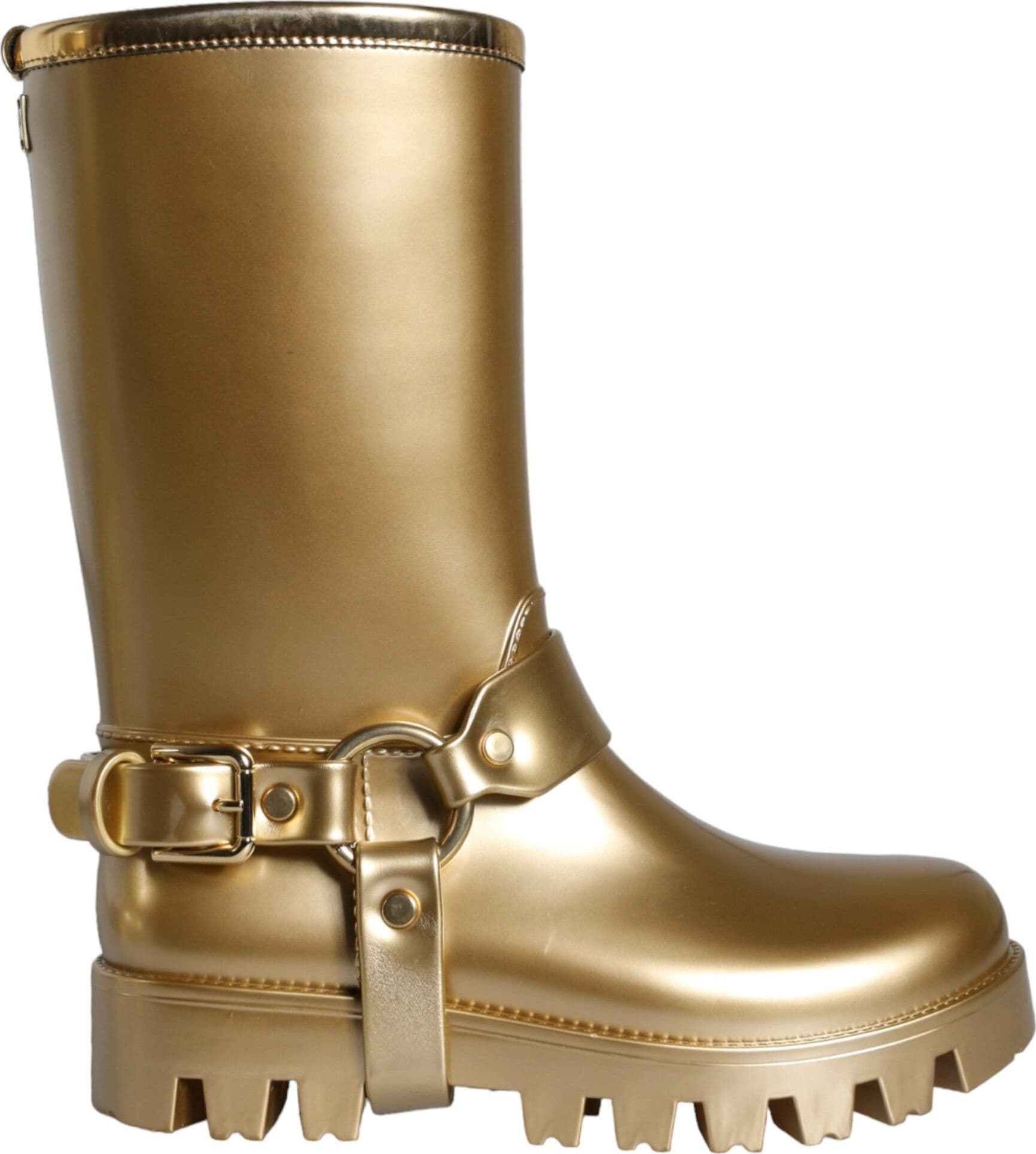 Dolce & Gabbana Metallic Gold Rubber PVC Rain Boots Shoes - 6