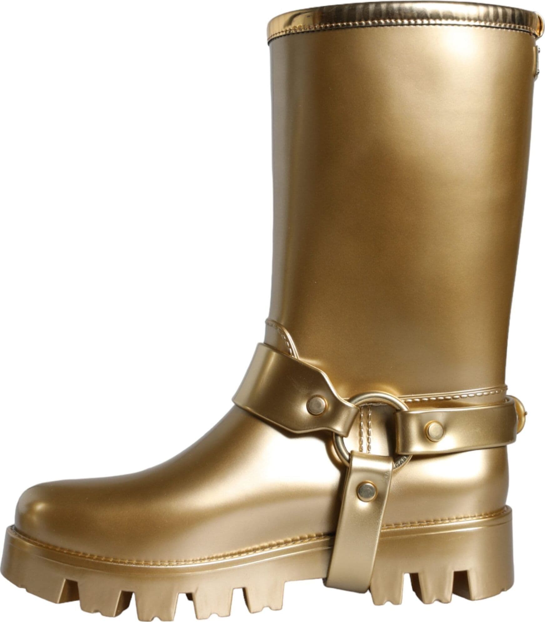 Dolce & Gabbana Metallic Gold Rubber PVC Rain Boots Shoes - 7