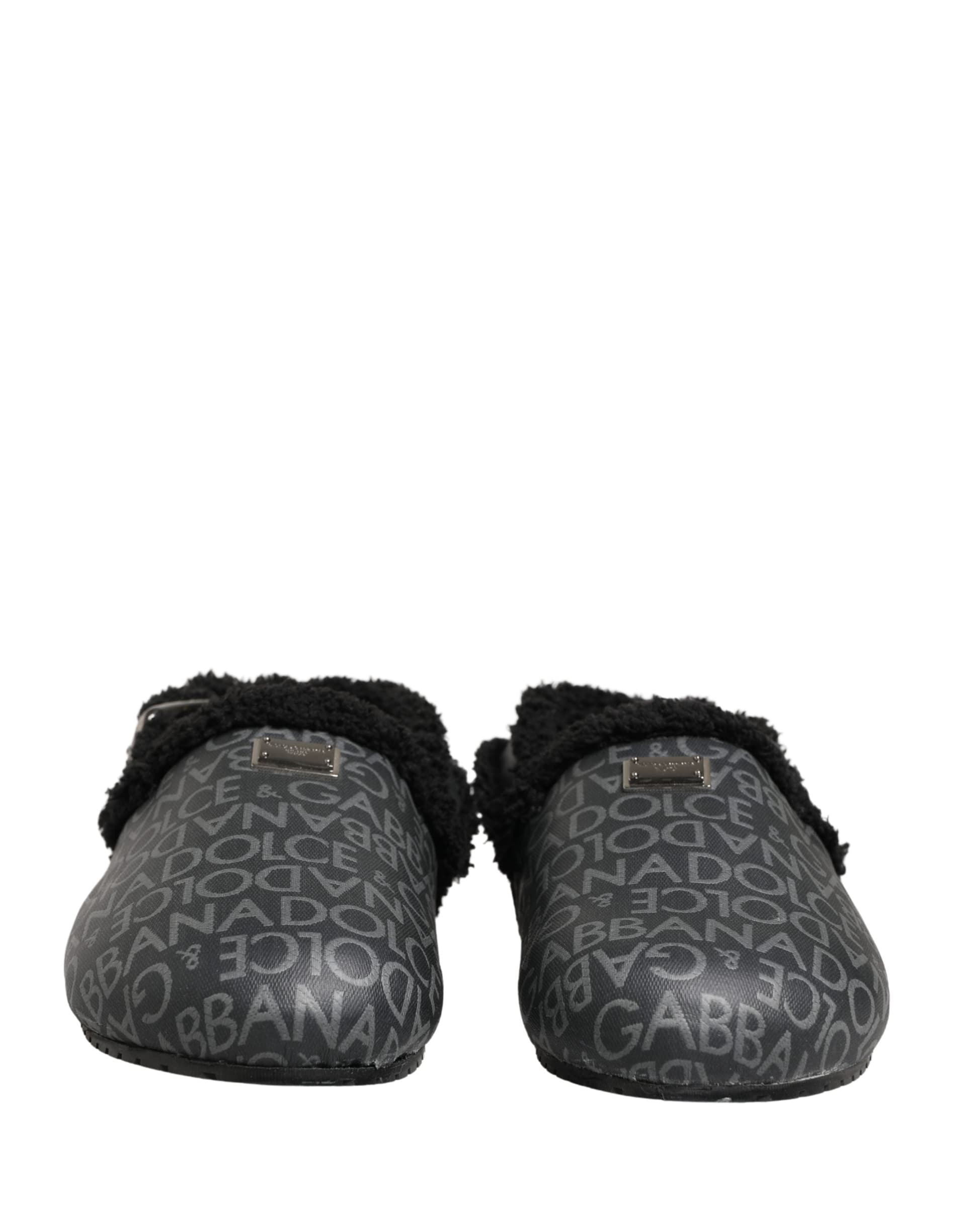 Dolce & Gabbana Gray Faux Fur Jacquard Mules Sandals Shoes - 2