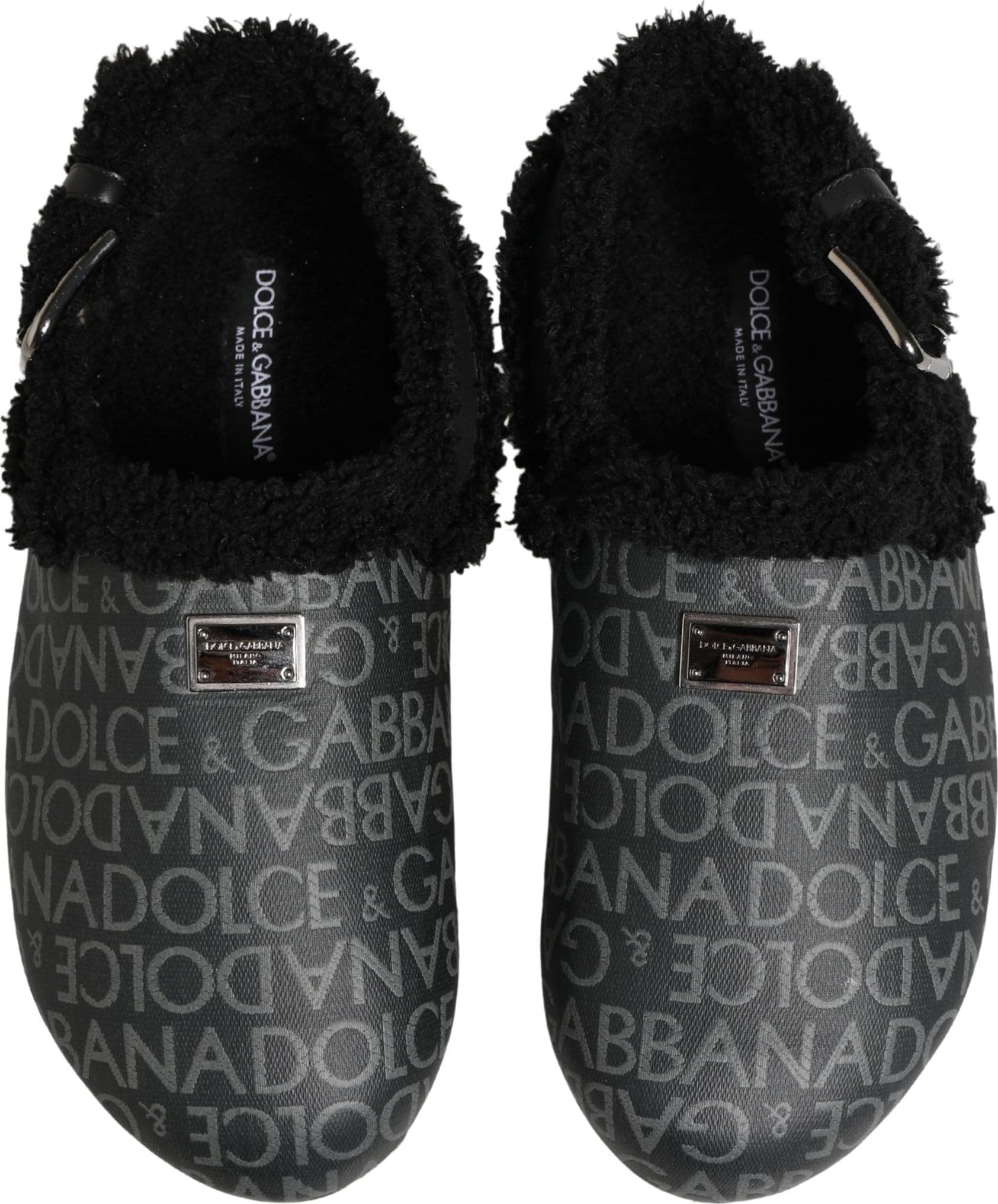 Dolce & Gabbana Gray Faux Fur Jacquard Mules Sandals Shoes - 3