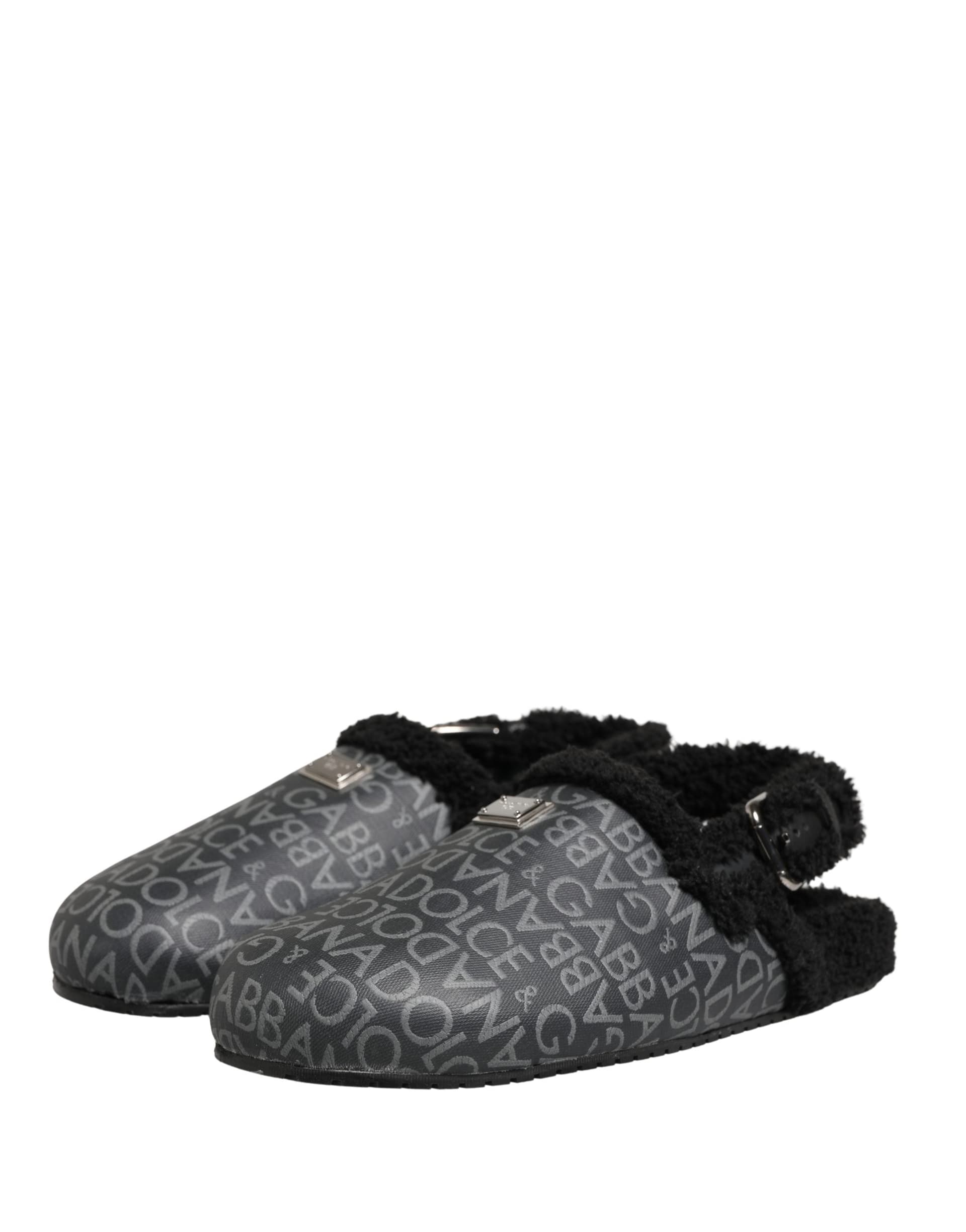 Dolce & Gabbana Gray Faux Fur Jacquard Mules Sandals Shoes - 4