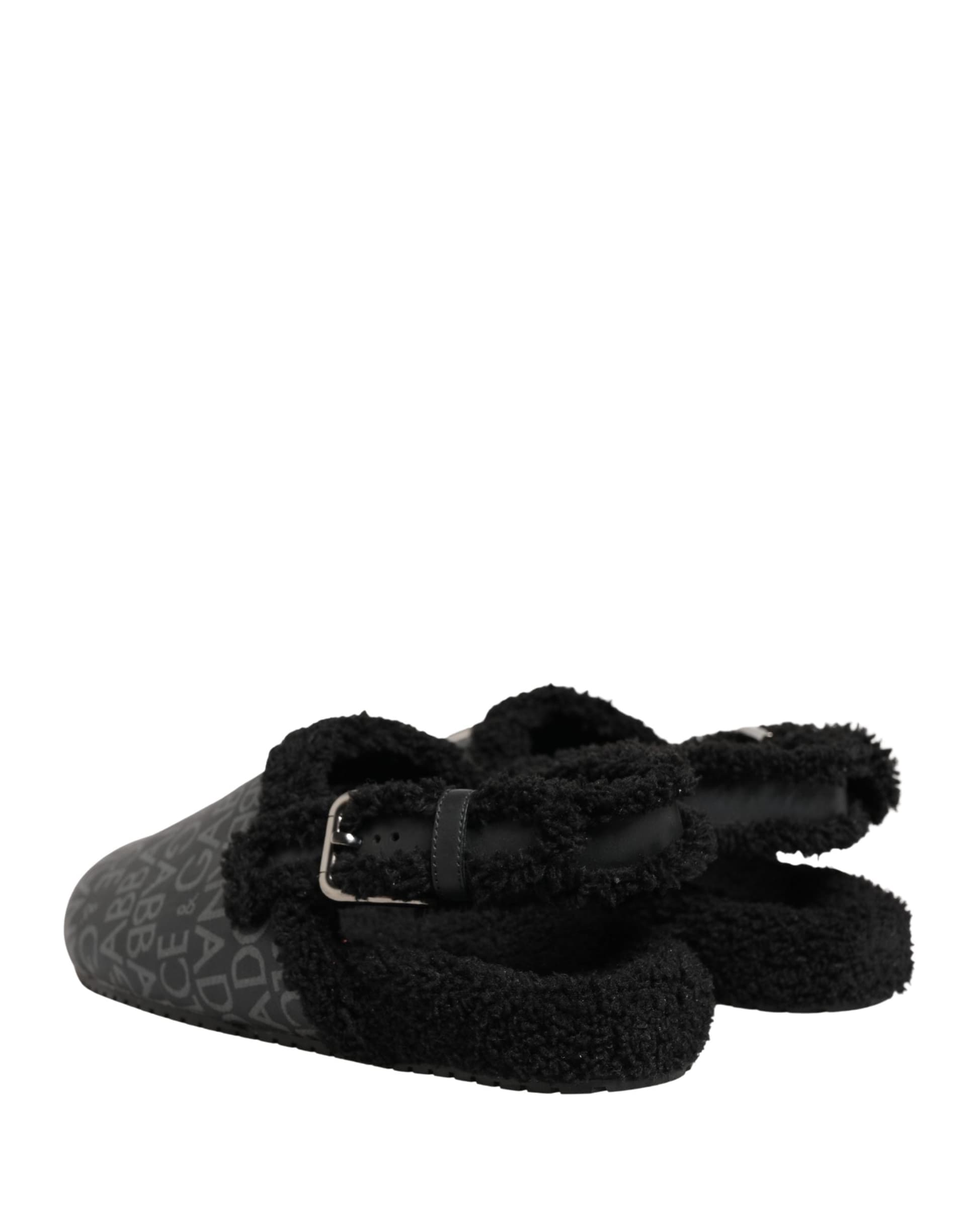 Dolce & Gabbana Gray Faux Fur Jacquard Mules Sandals Shoes - 5