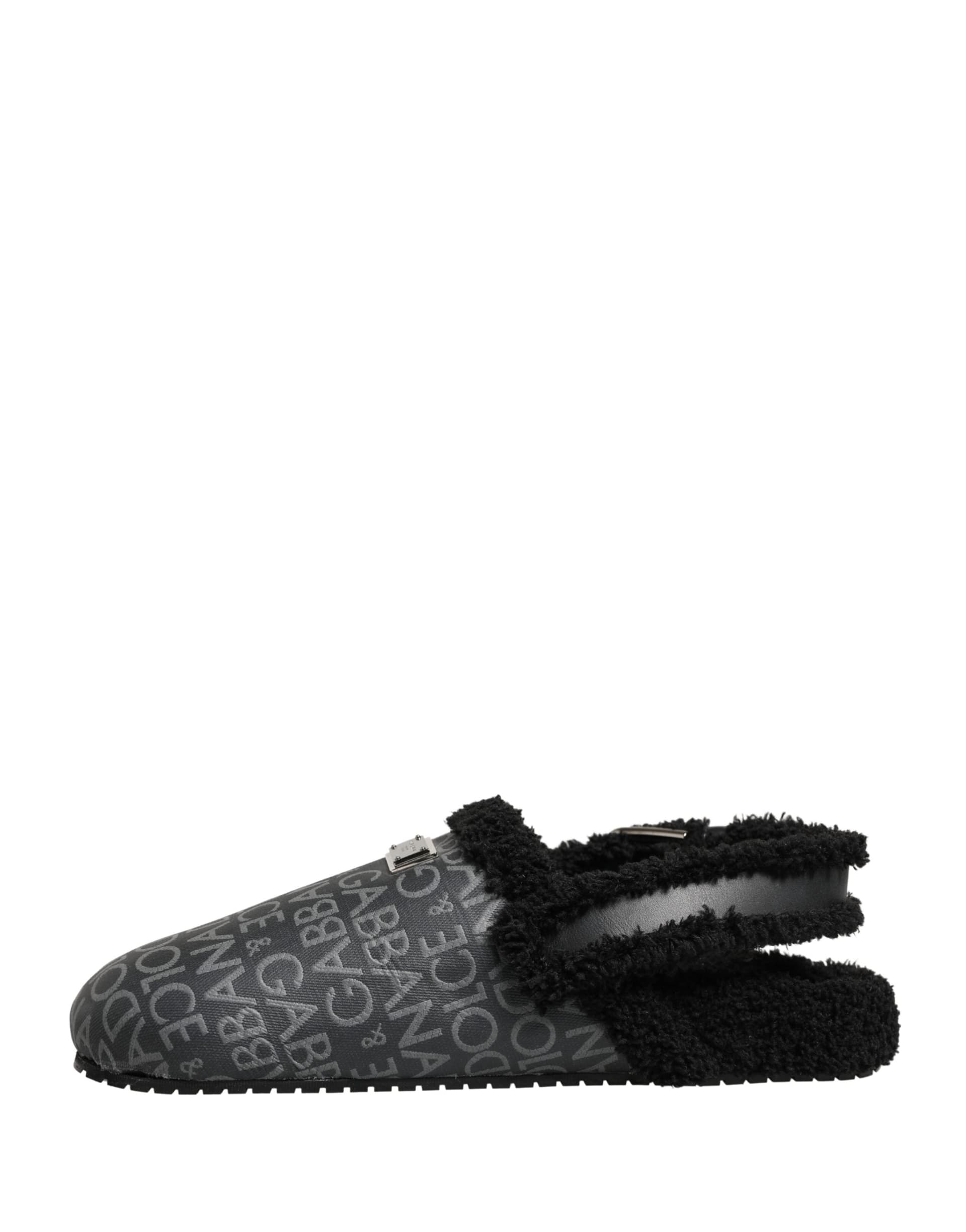Dolce & Gabbana Gray Faux Fur Jacquard Mules Sandals Shoes - 6