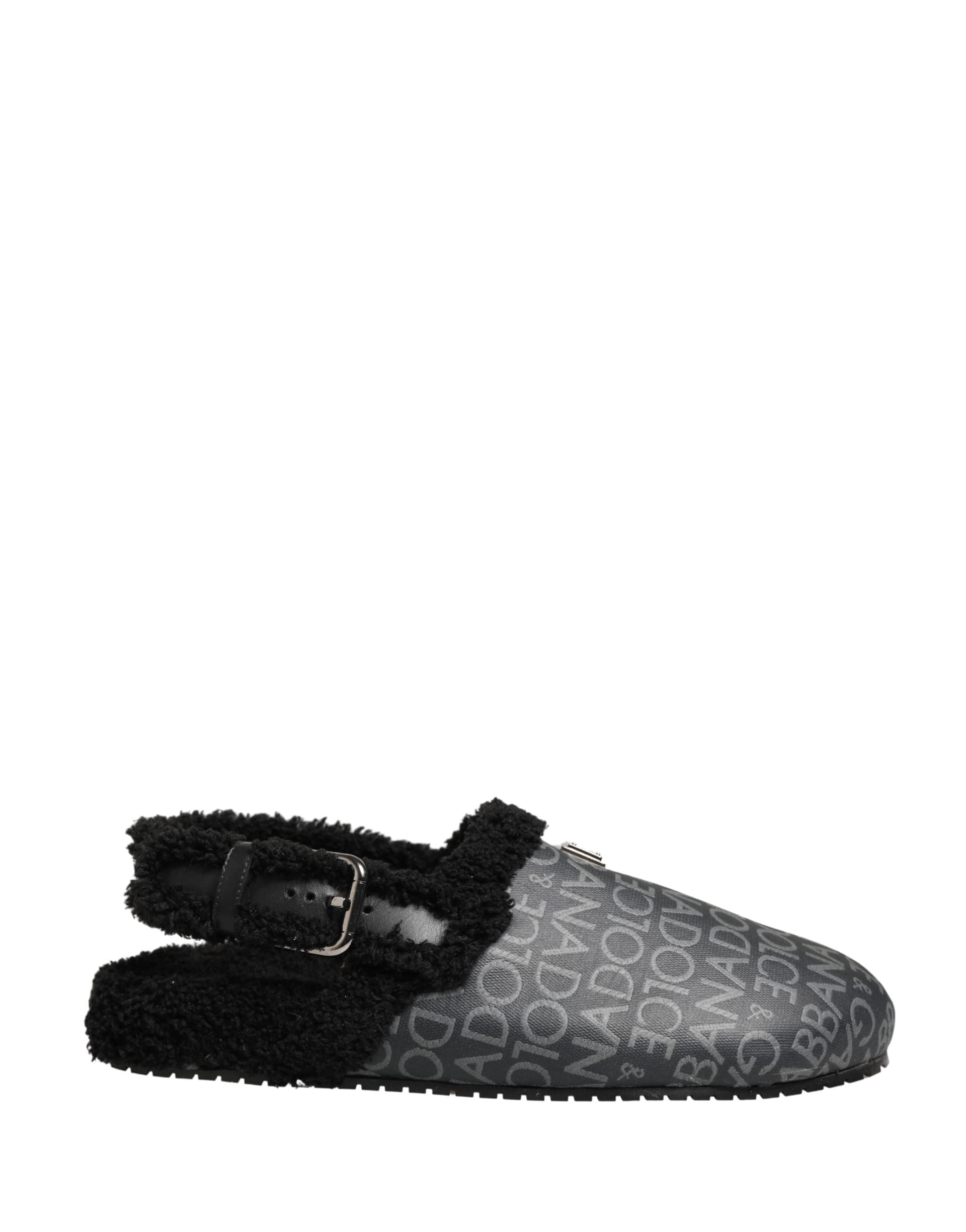 Dolce & Gabbana Gray Faux Fur Jacquard Mules Sandals Shoes - 7