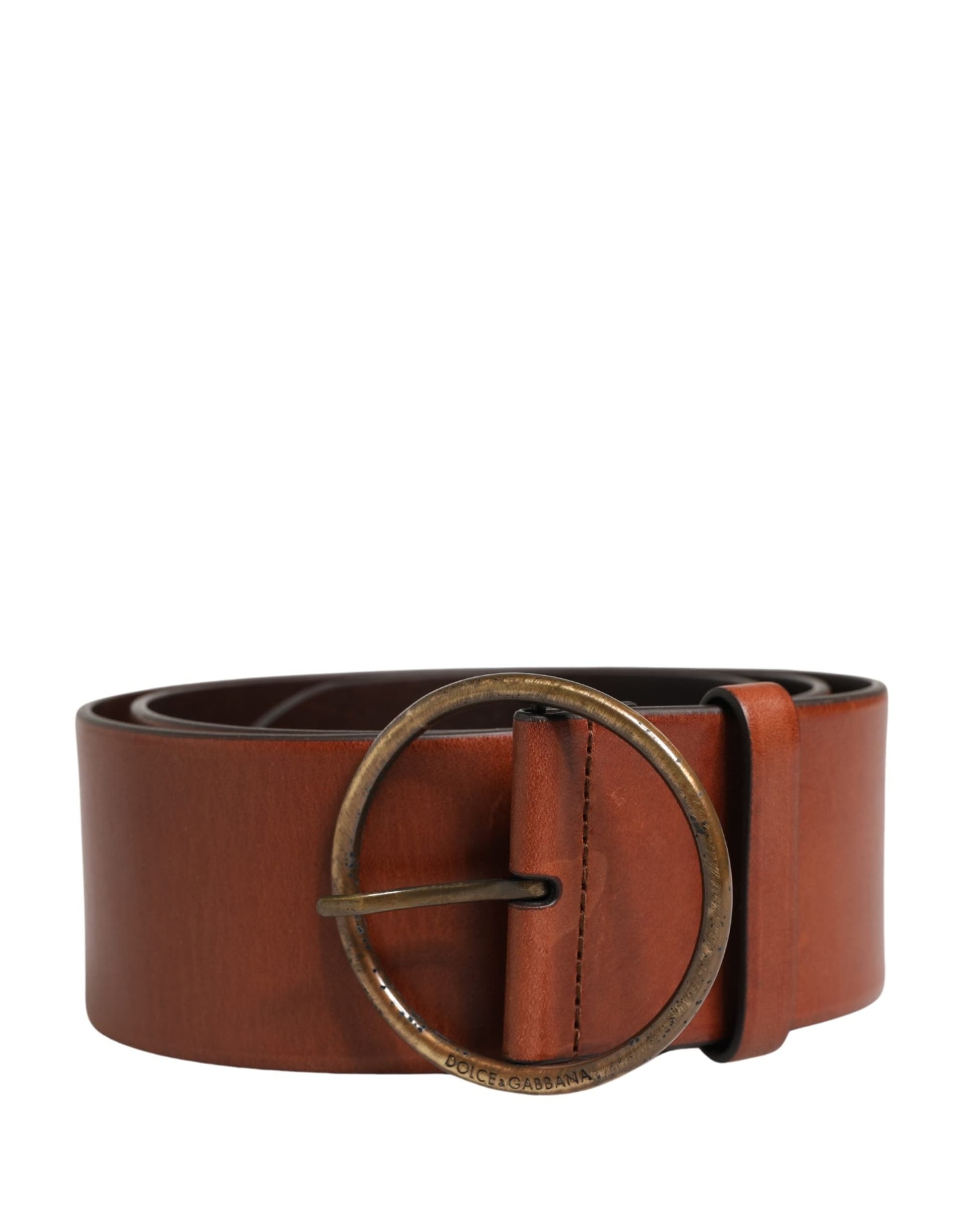 Dolce & Gabbana Men Brown Leather Wide Waist Metal Round Buckle Belt - 2