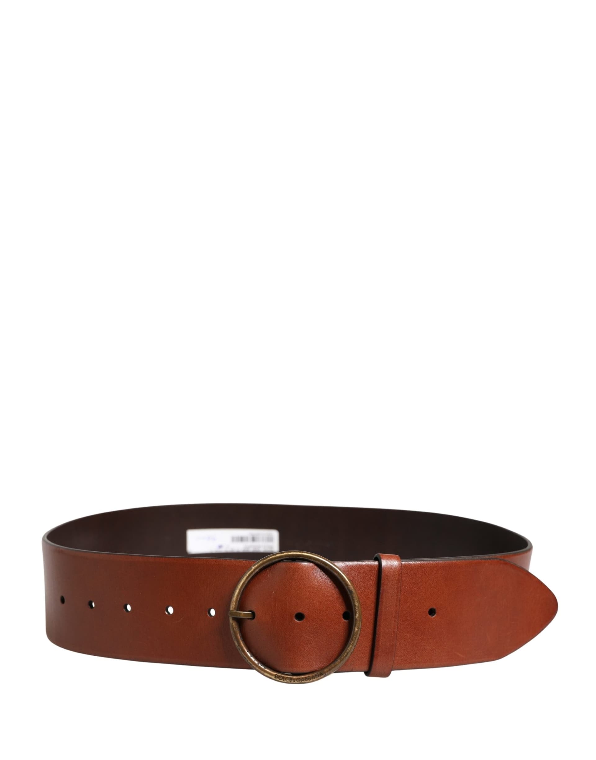 Dolce & Gabbana Men Brown Leather Wide Waist Metal Round Buckle Belt - 3
