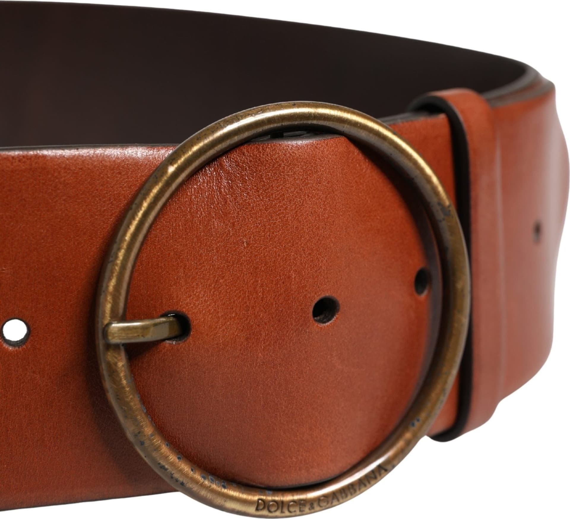 Dolce & Gabbana Men Brown Leather Wide Waist Metal Round Buckle Belt - 4