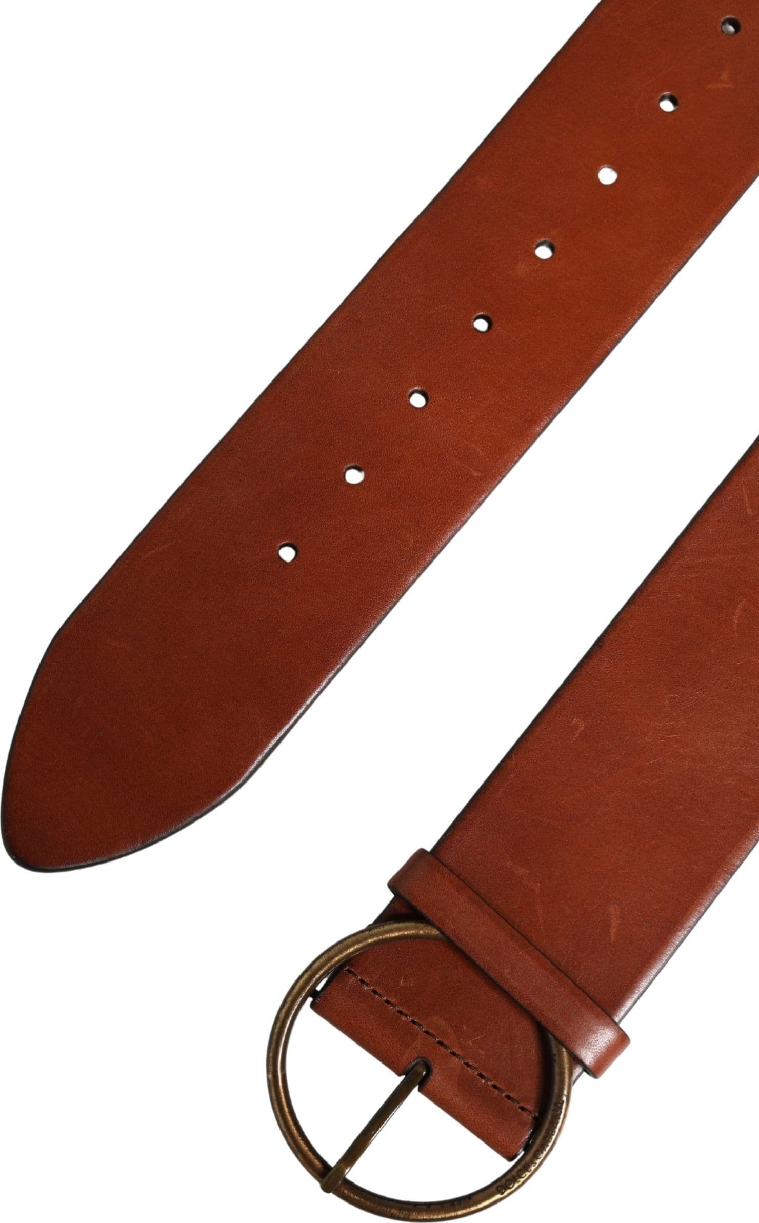 Dolce & Gabbana Men Brown Leather Wide Waist Metal Round Buckle Belt - 6