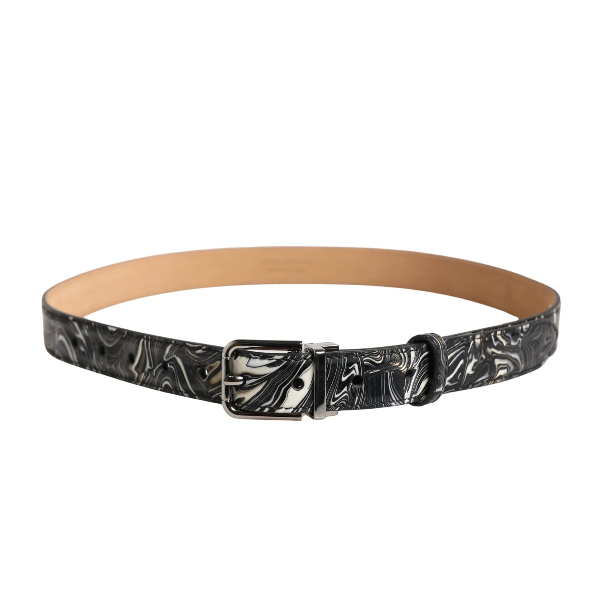 Dolce & Gabbana Men Black Marble Leather Metal Buckle Belt - 3