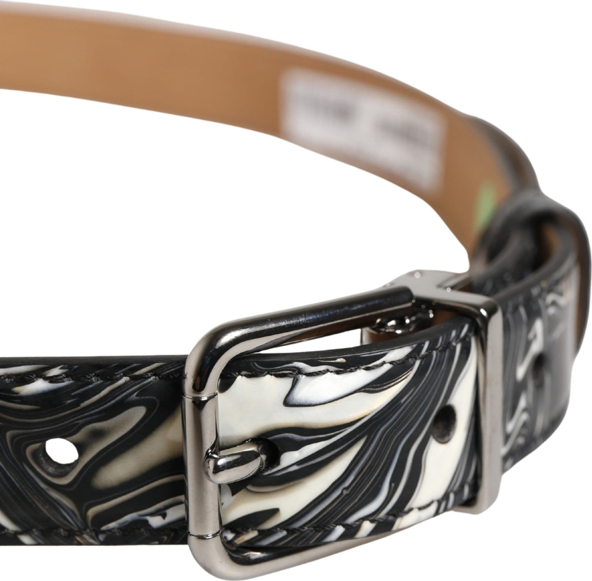 Dolce & Gabbana Men Black Marble Leather Metal Buckle Belt - 4