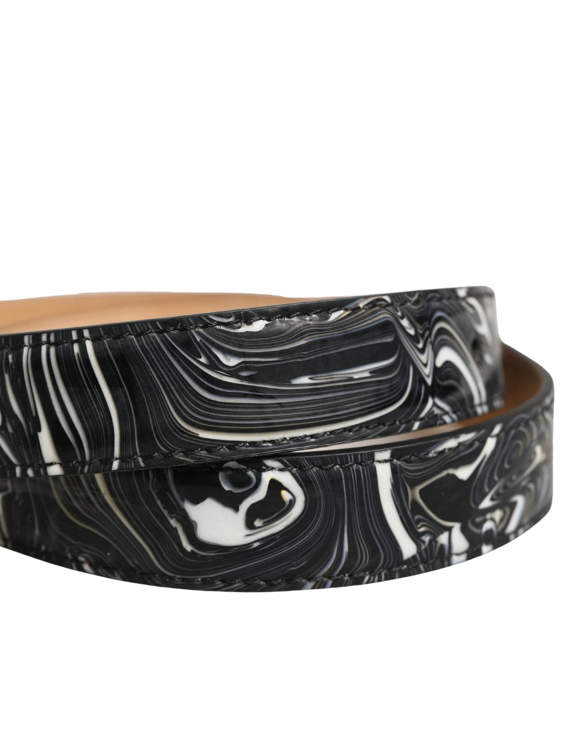Dolce & Gabbana Men Black Marble Leather Metal Buckle Belt - 5