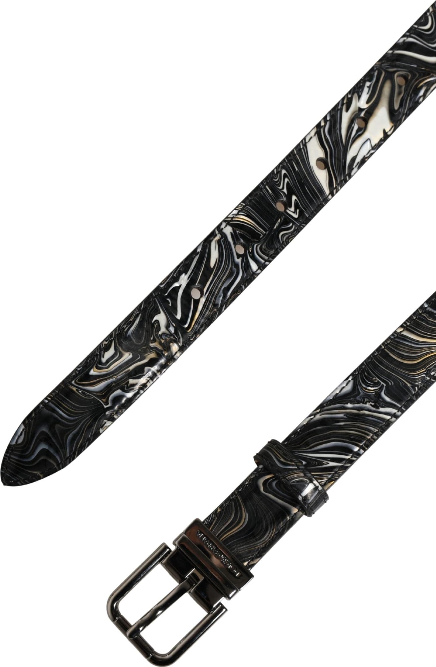 Dolce & Gabbana Men Black Marble Leather Metal Buckle Belt - 7