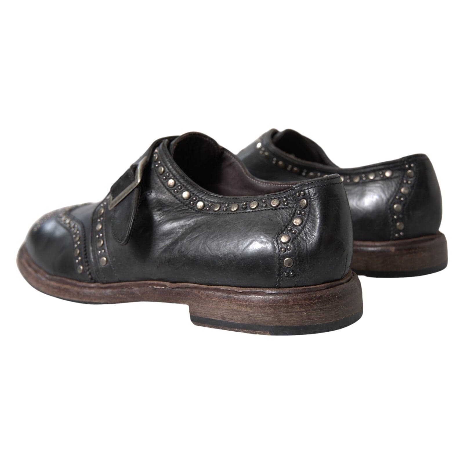 Dolce & Gabbana Black Leather Monk Strap Studded Dress Shoes - 2