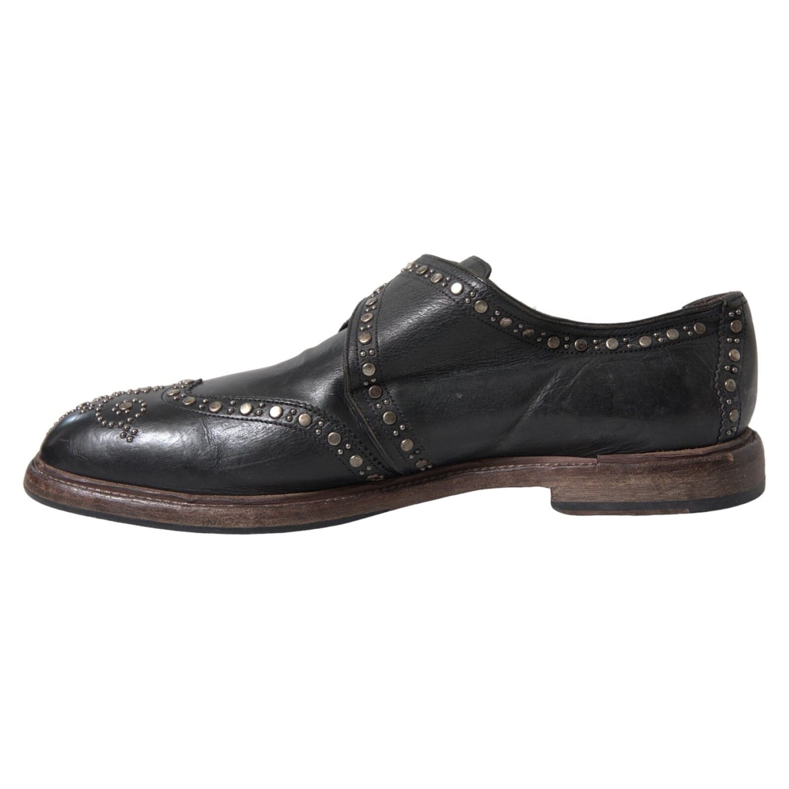 Dolce & Gabbana Black Leather Monk Strap Studded Dress Shoes - 3