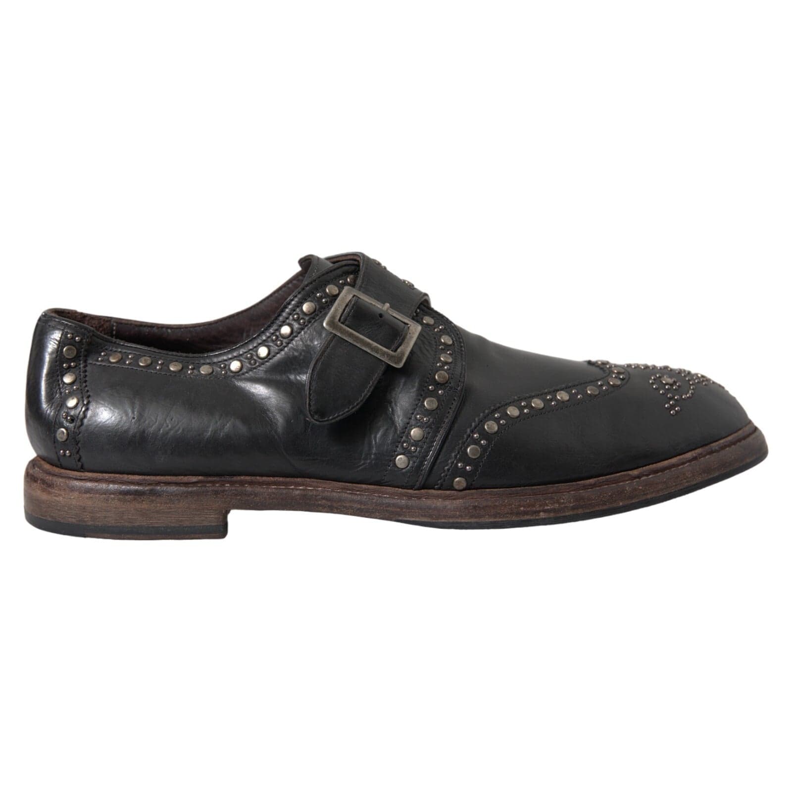 Dolce & Gabbana Black Leather Monk Strap Studded Dress Shoes - 5