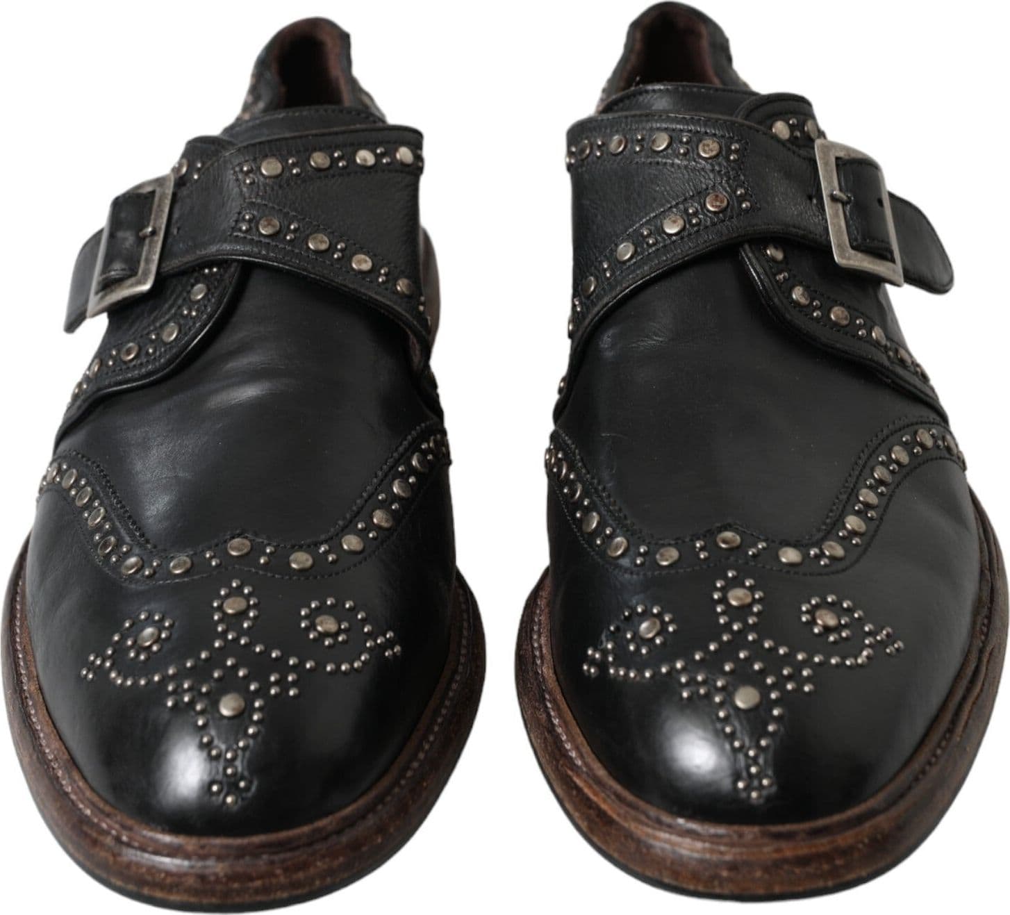 Dolce & Gabbana Black Leather Monk Strap Studded Dress Shoes - 6