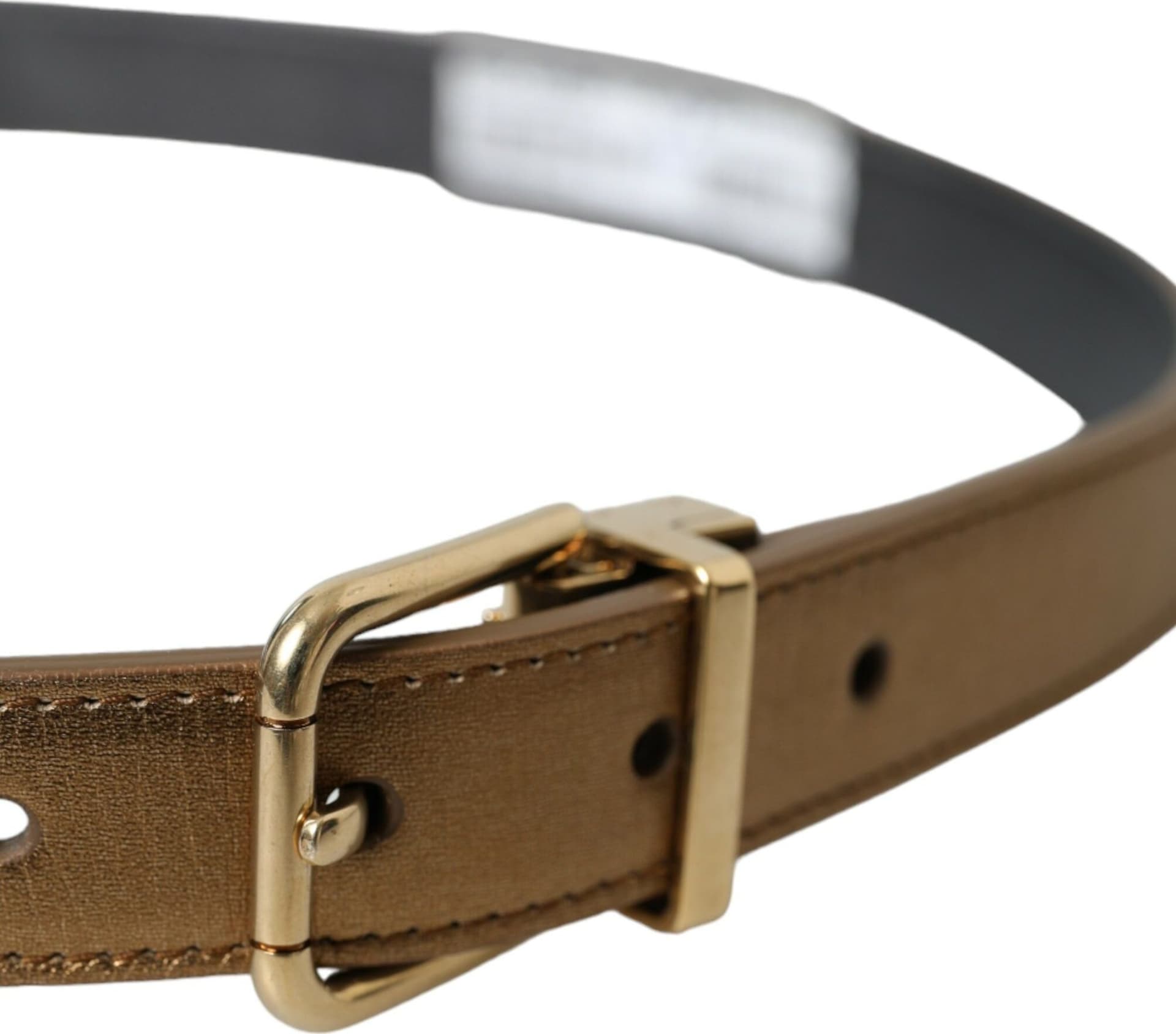 Dolce & Gabbana Metallic Gold Calf Leather Metal Buckle Belt - 3