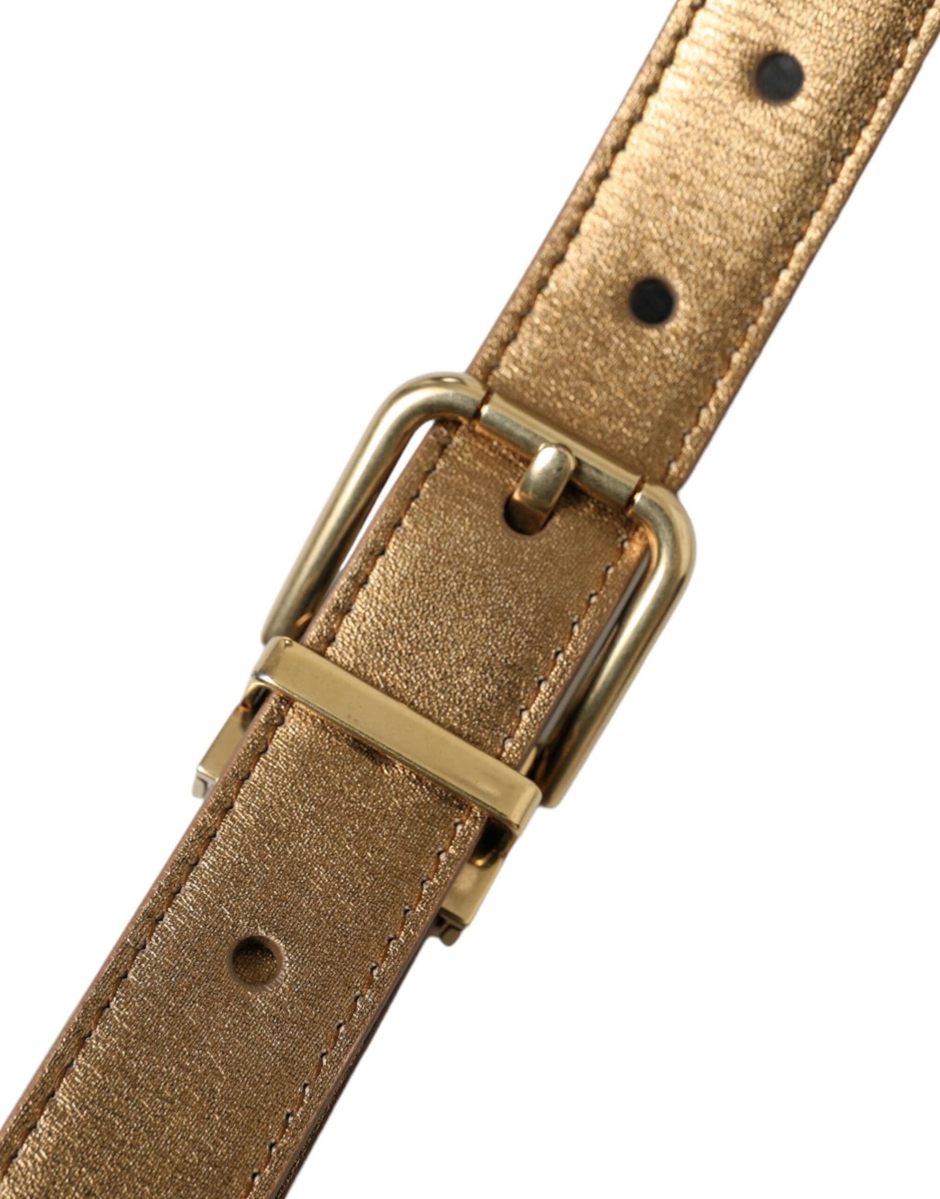 Dolce & Gabbana Metallic Gold Calf Leather Metal Buckle Belt - 6