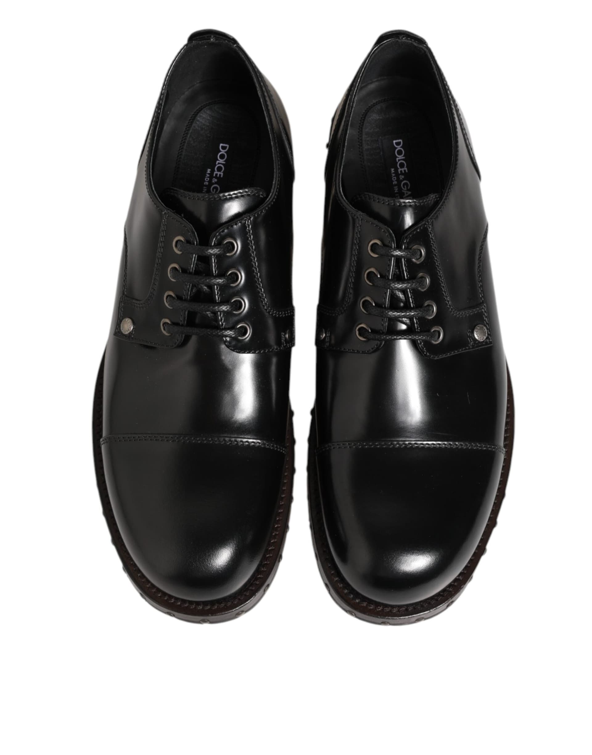 Dolce & Gabbana Black Leather Studded Men Formal Derby Shoes - 2