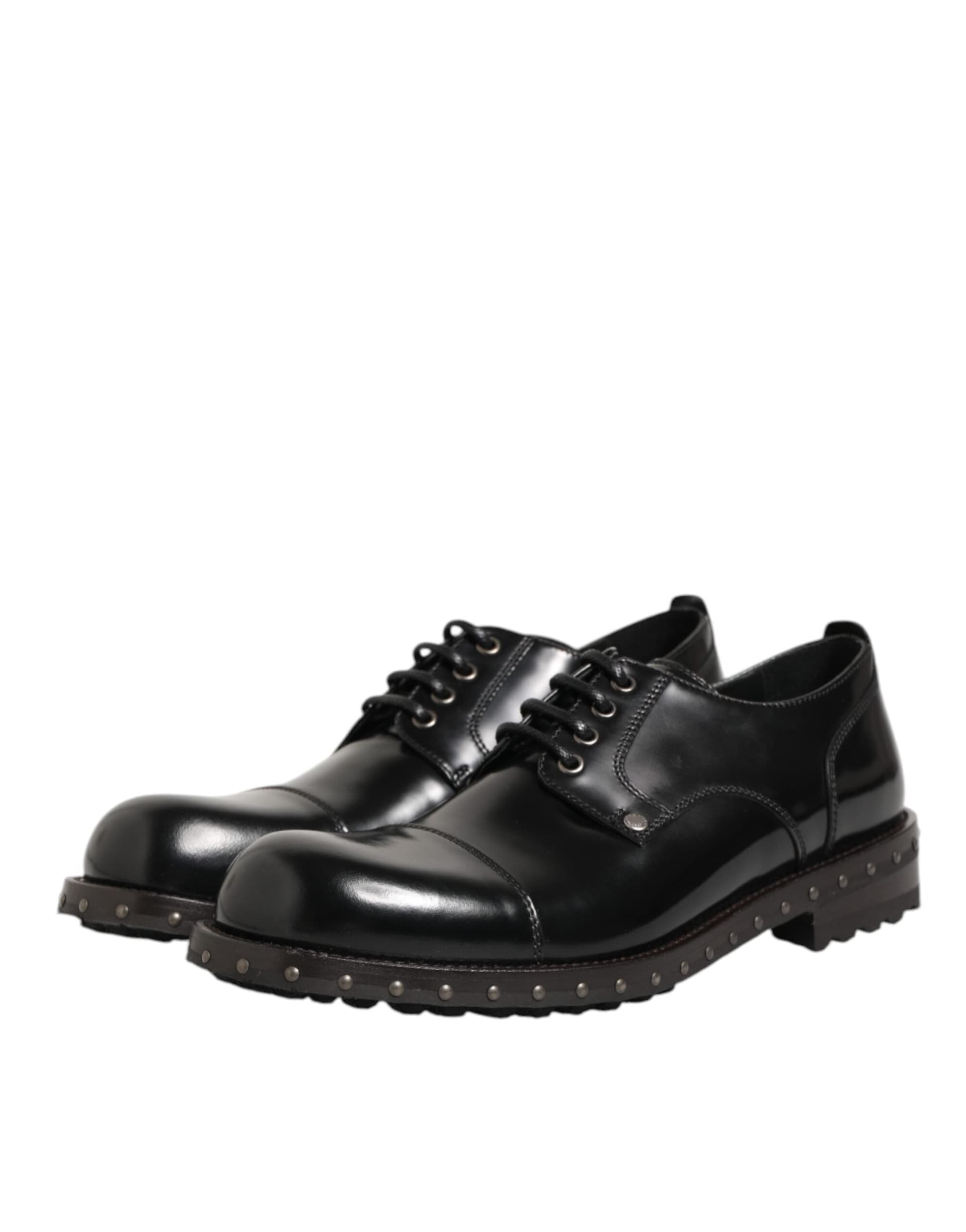Dolce & Gabbana Black Leather Studded Men Formal Derby Shoes - 3