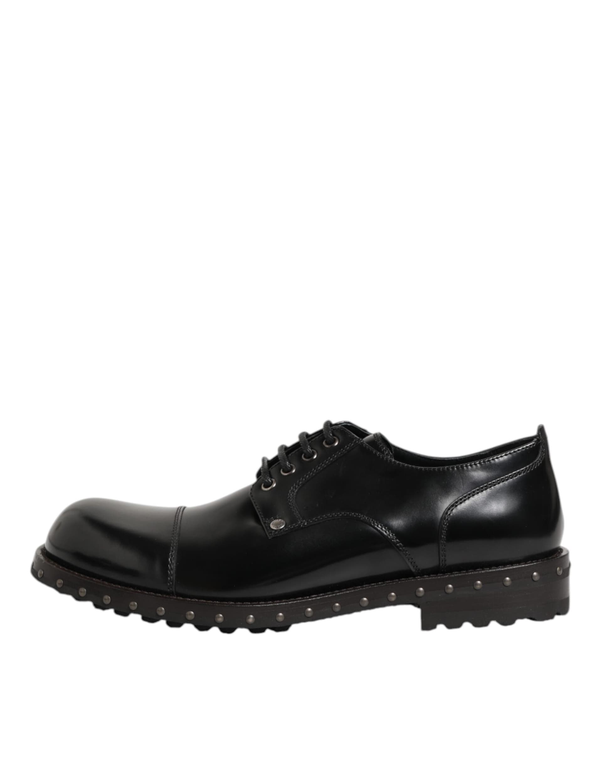 Dolce & Gabbana Black Leather Studded Men Formal Derby Shoes - 5