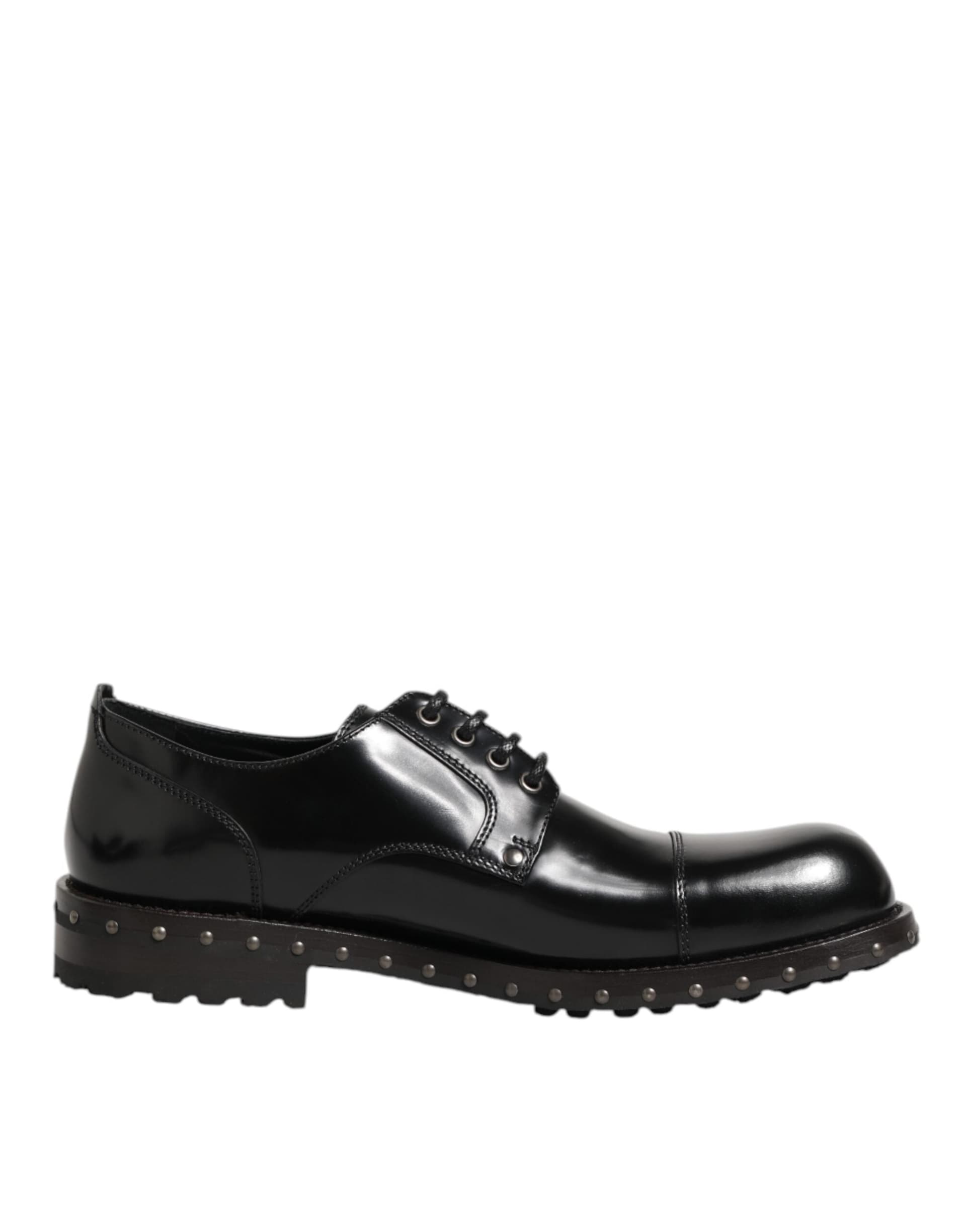 Dolce & Gabbana Black Leather Studded Men Formal Derby Shoes - 7