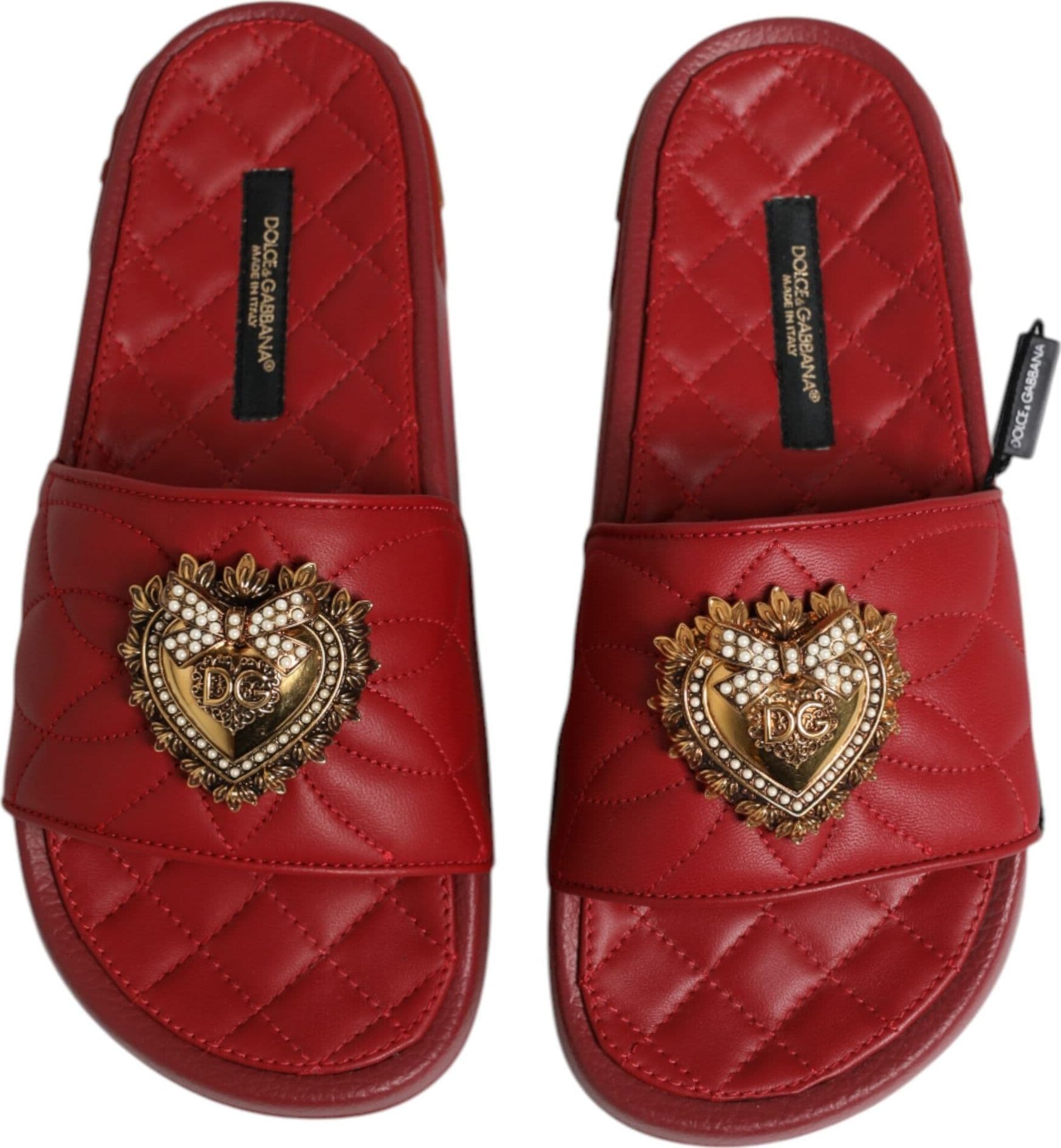 Dolce & Gabbana Red Devotion Matelassé Leather Slides Shoes - 2