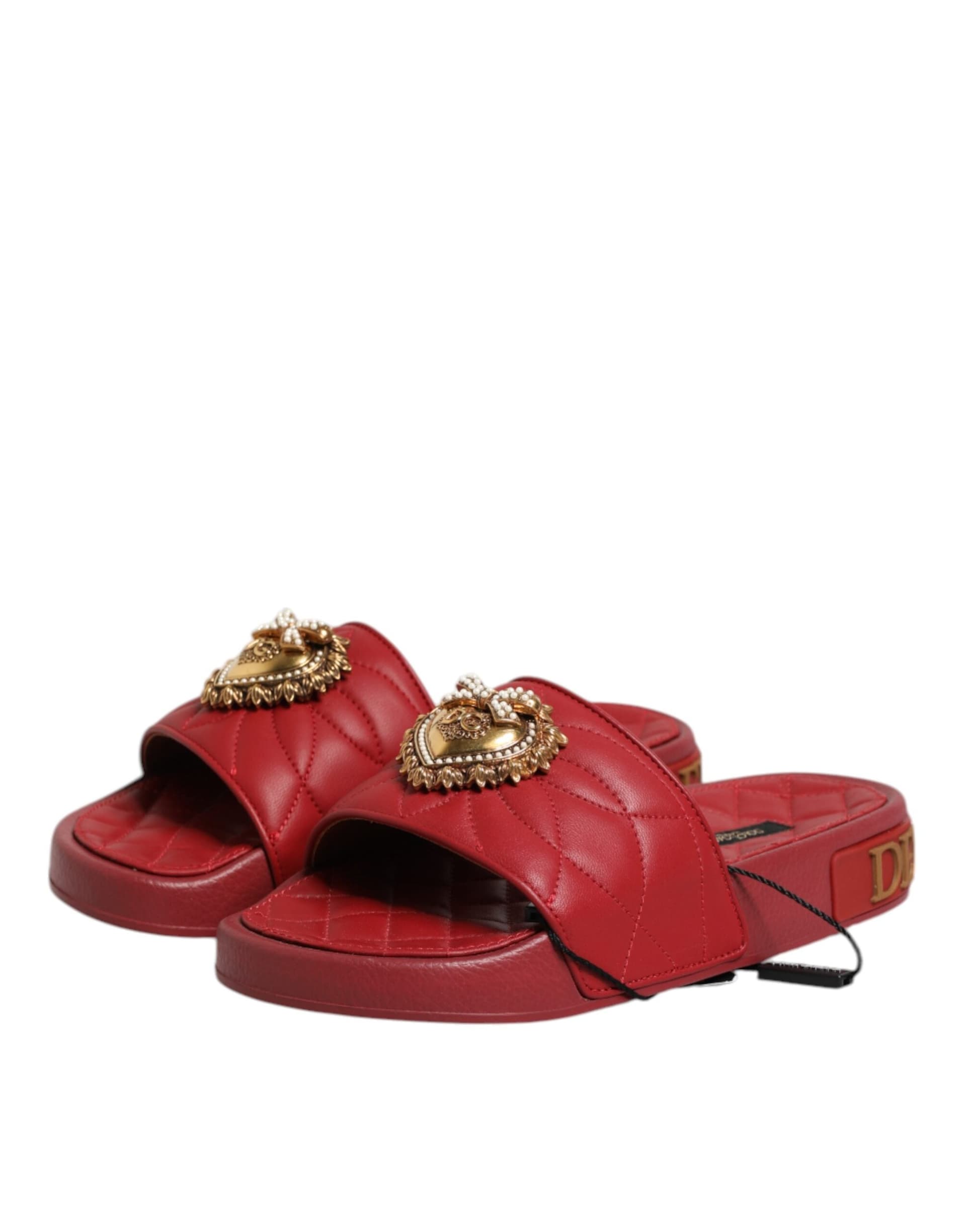 Dolce & Gabbana Red Devotion Matelassé Leather Slides Shoes - 3