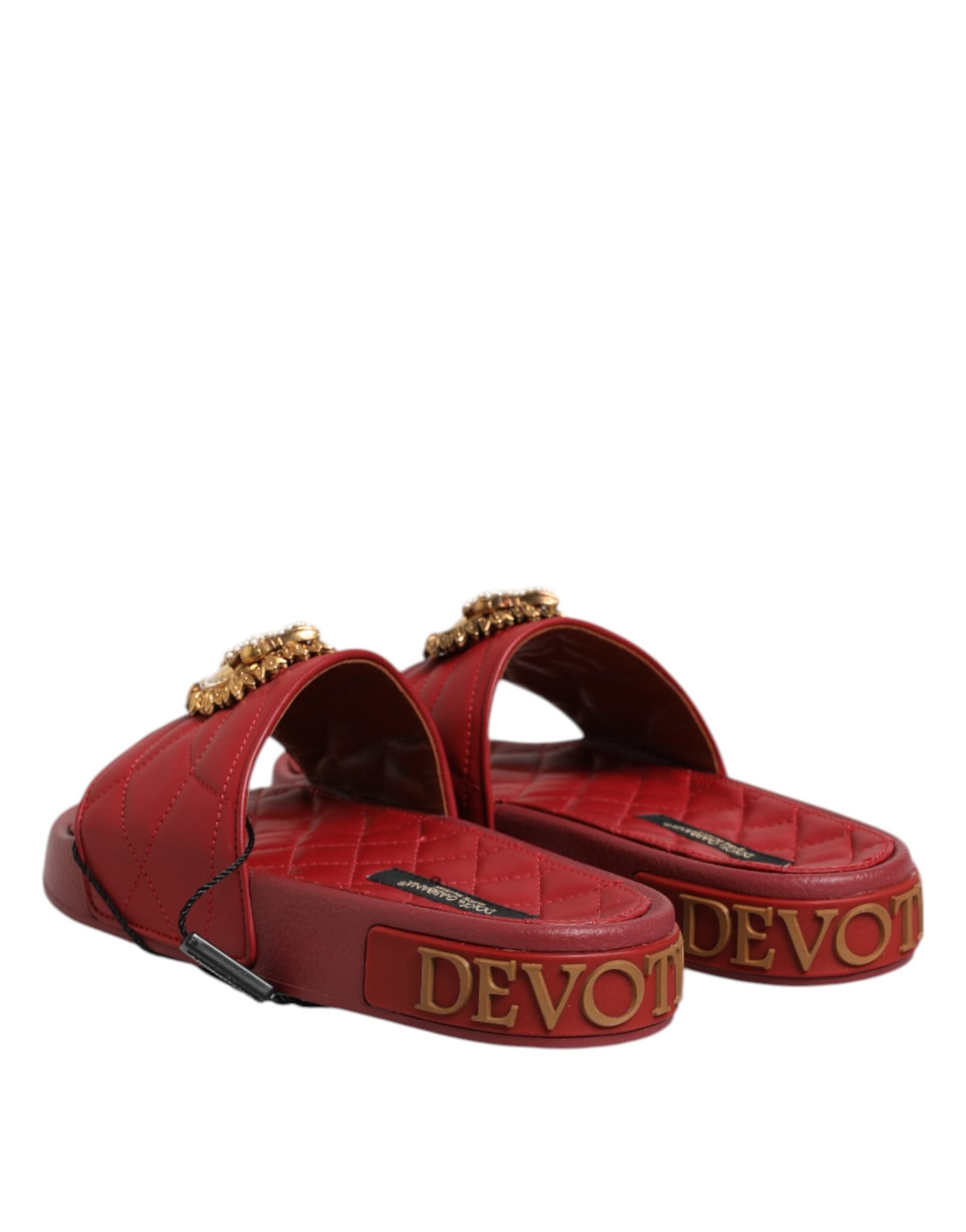 Dolce & Gabbana Red Devotion Matelassé Leather Slides Shoes - 4